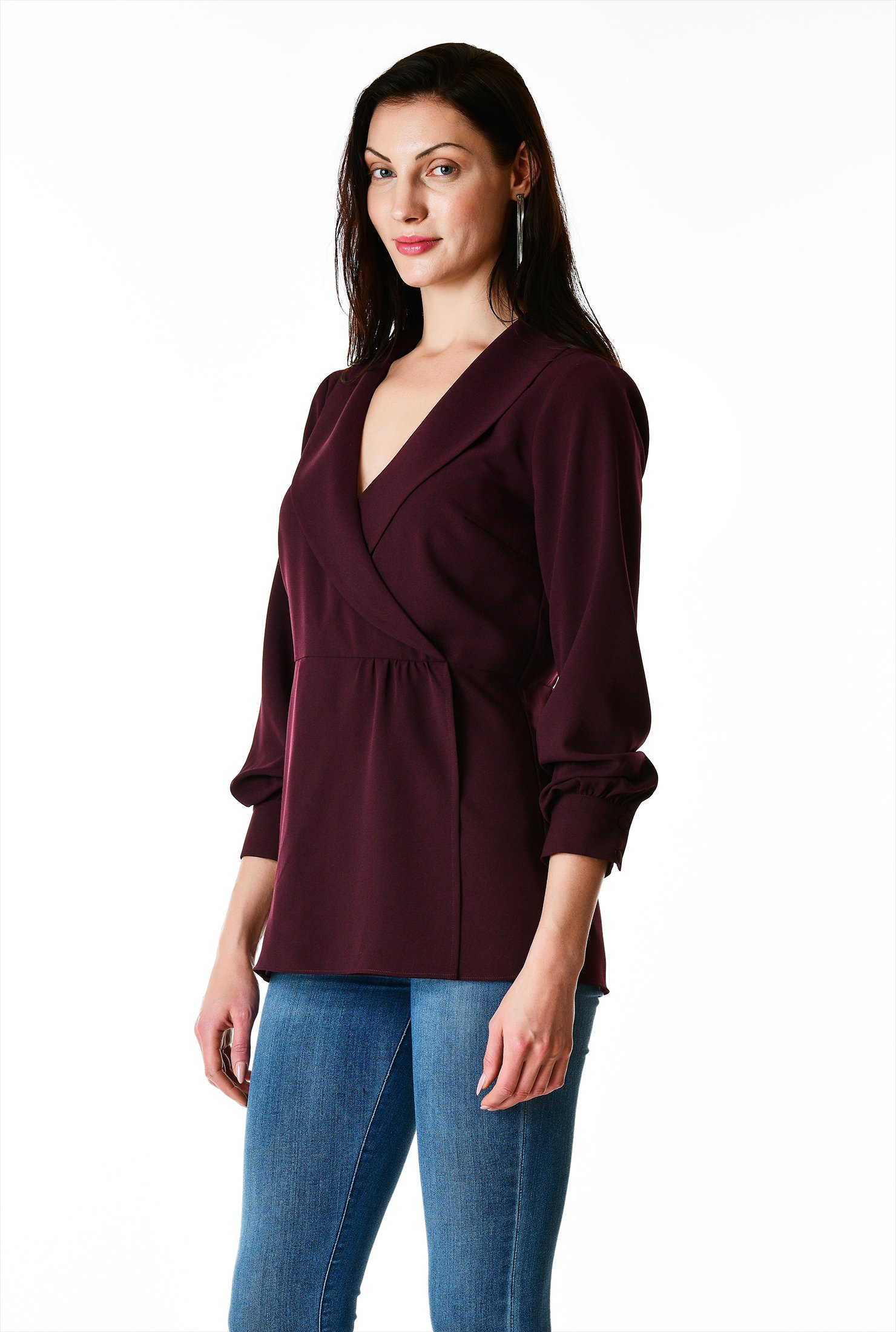 Shop Surplice shawl collar crepe peplum top | eShakti