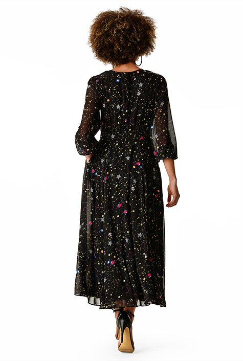 Shop Illusion constellation print georgette dress | eShakti