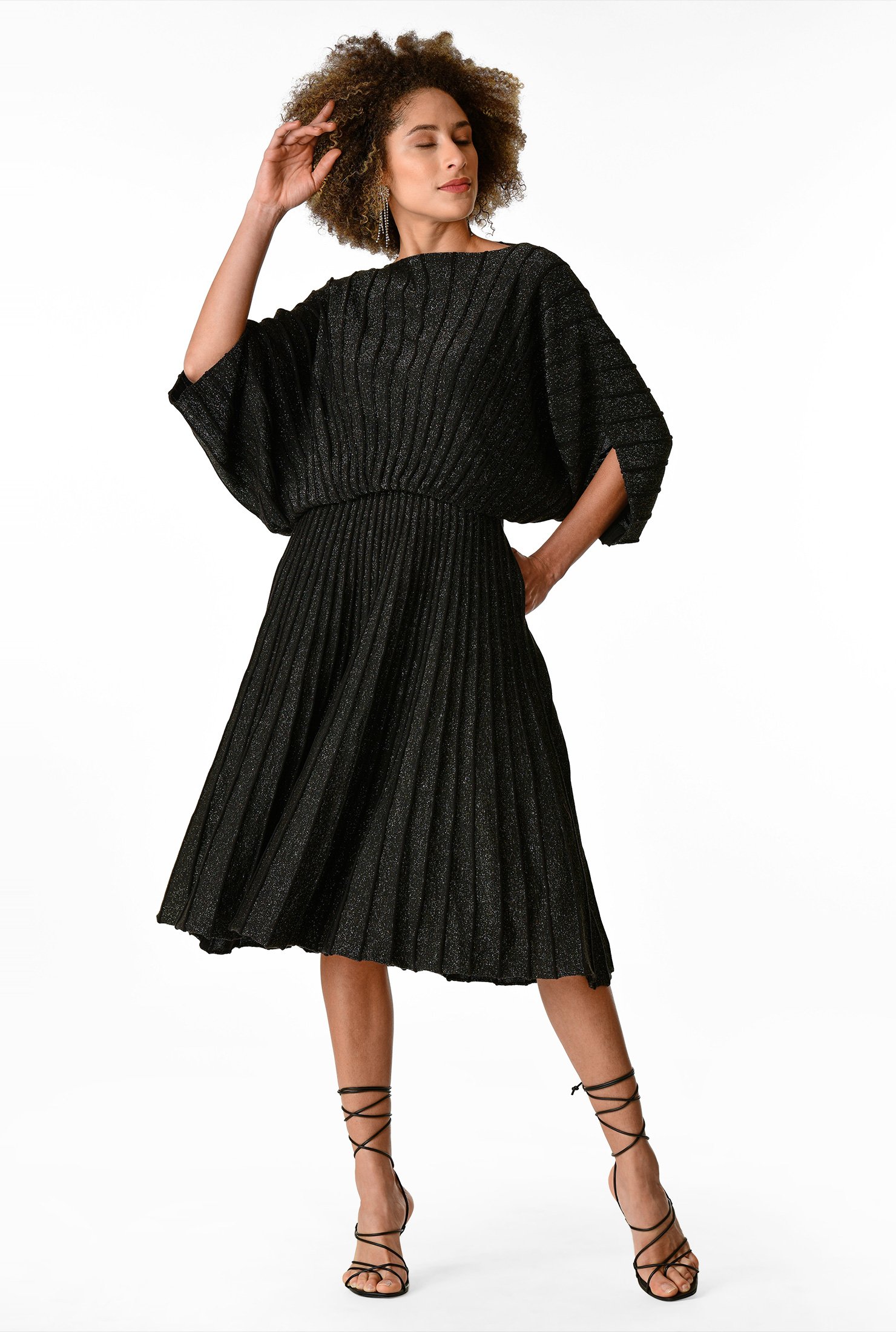 Shop Pleated metallic sweater dress eShakti