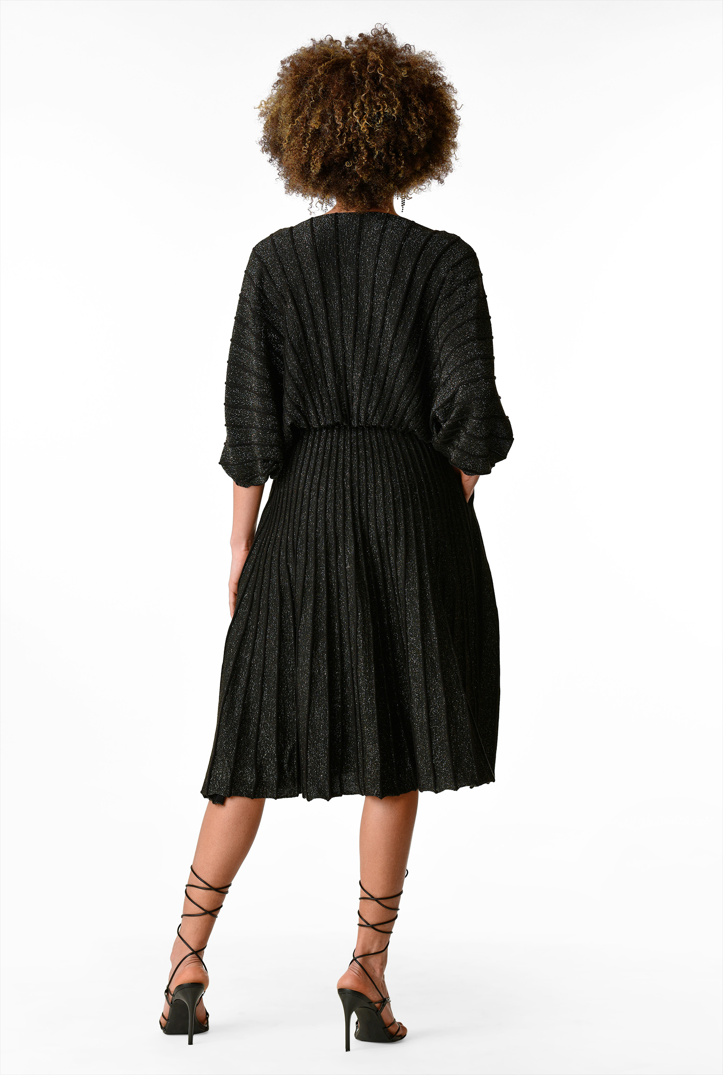 Shop Pleated metallic sweater dress eShakti