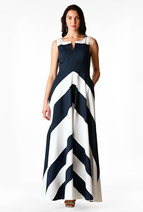 Shop Chevron stripe colorblock poplin maxi dress | eShakti