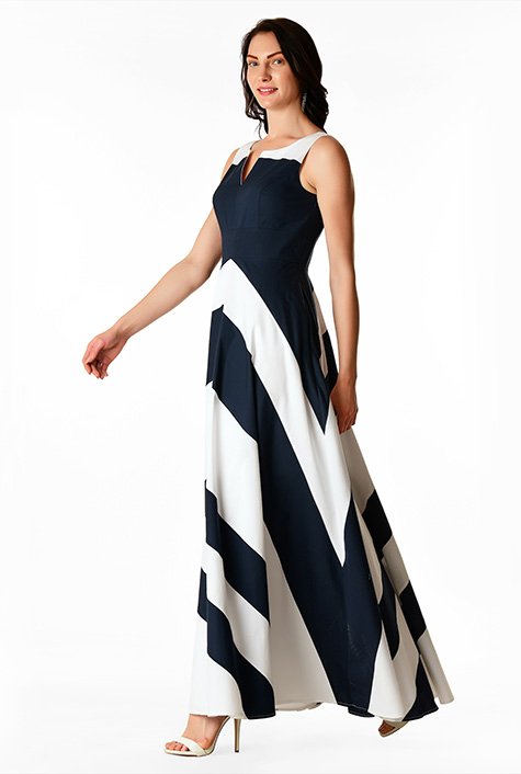 Shop Chevron stripe colorblock poplin maxi dress | eShakti