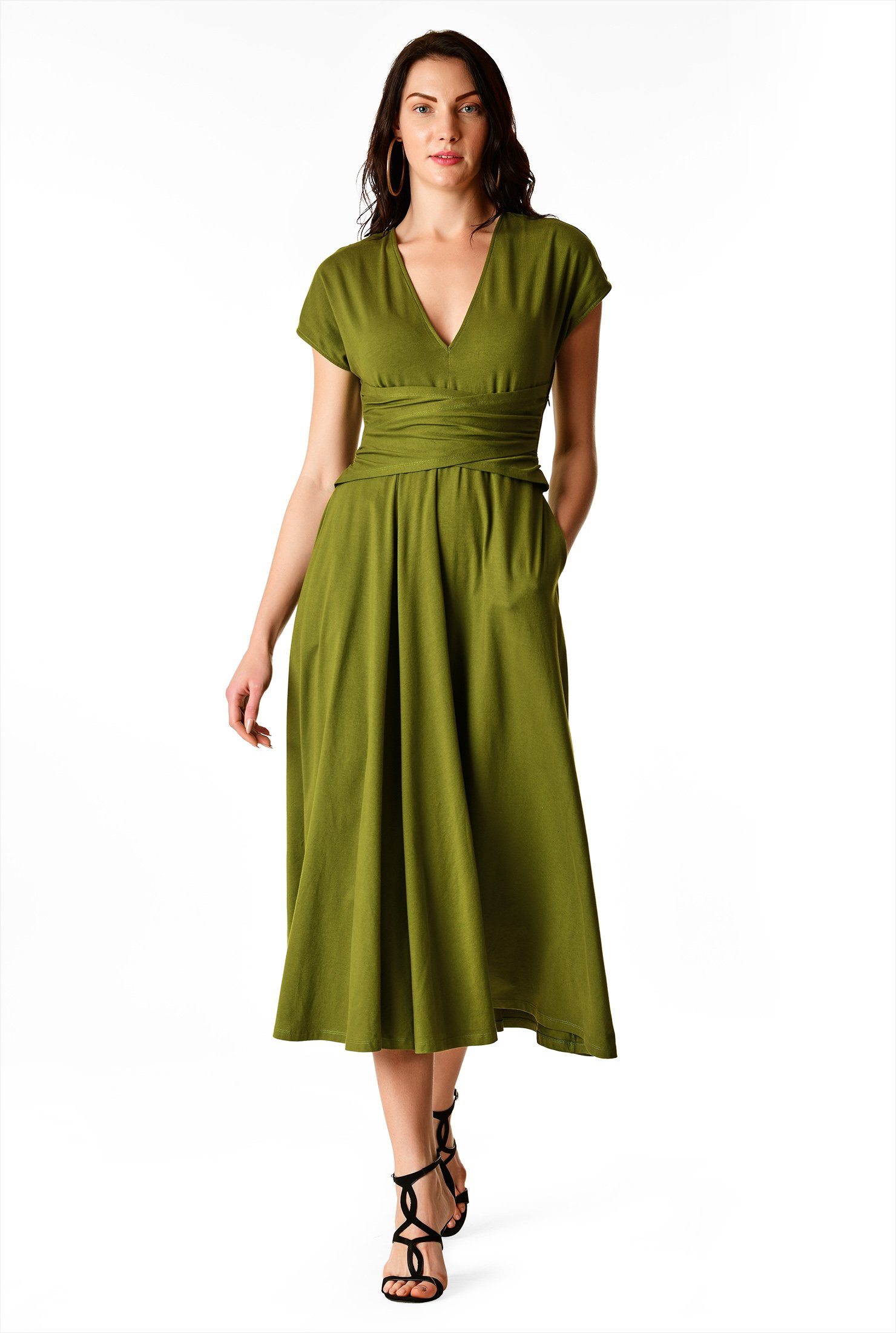 Shop Asymmetric waist cotton knit dress | eShakti