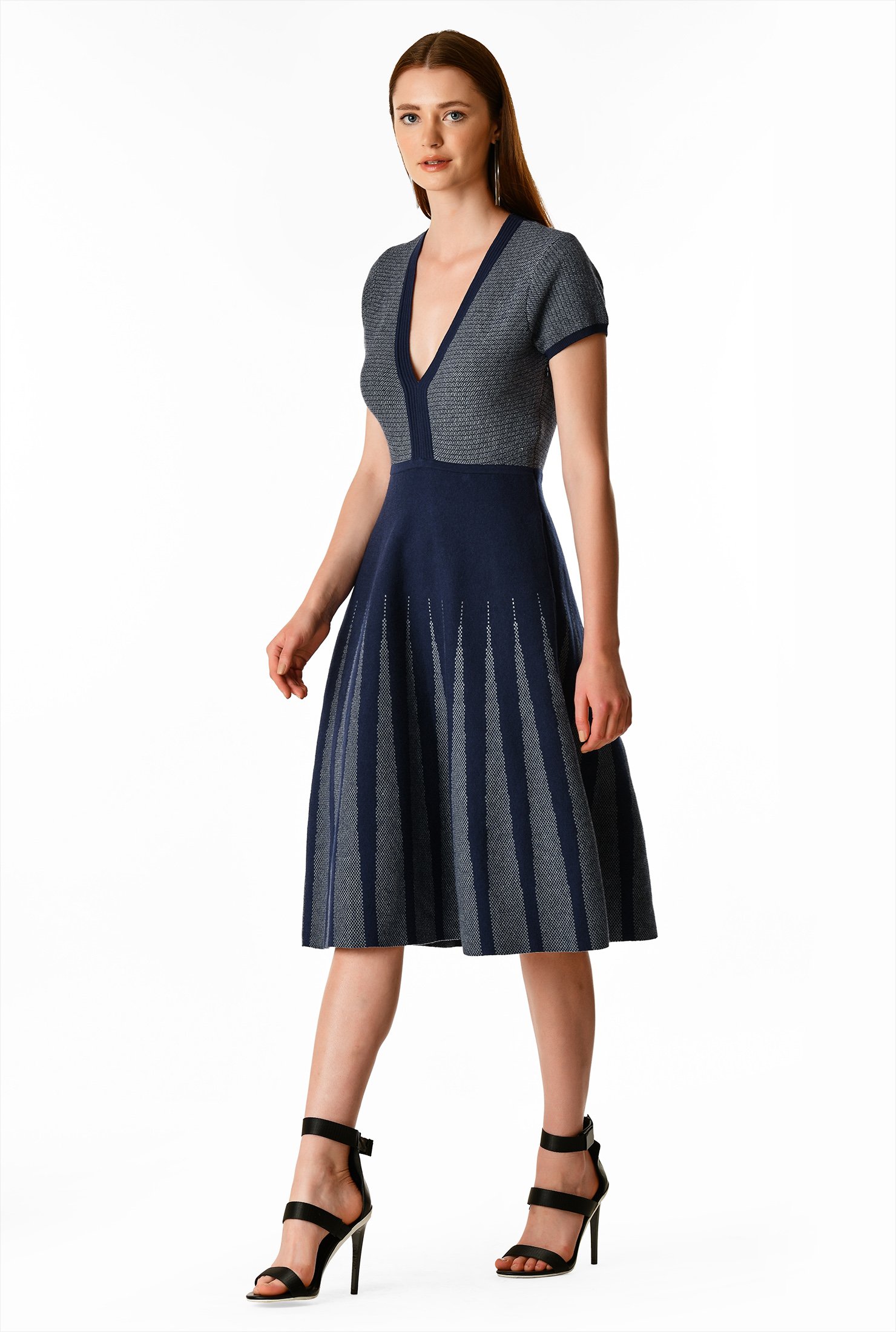Shop Contrast stripe jacquard wool blend sweater dress | eShakti