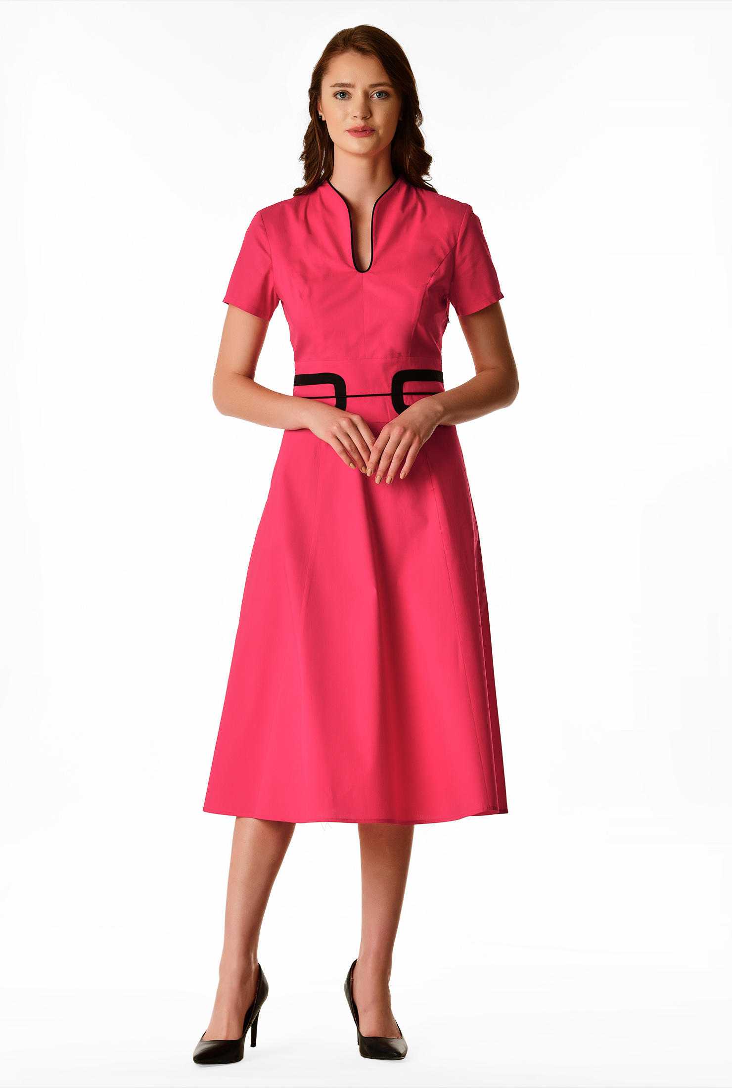 Shop Contrast trim cotton poplin dress eShakti