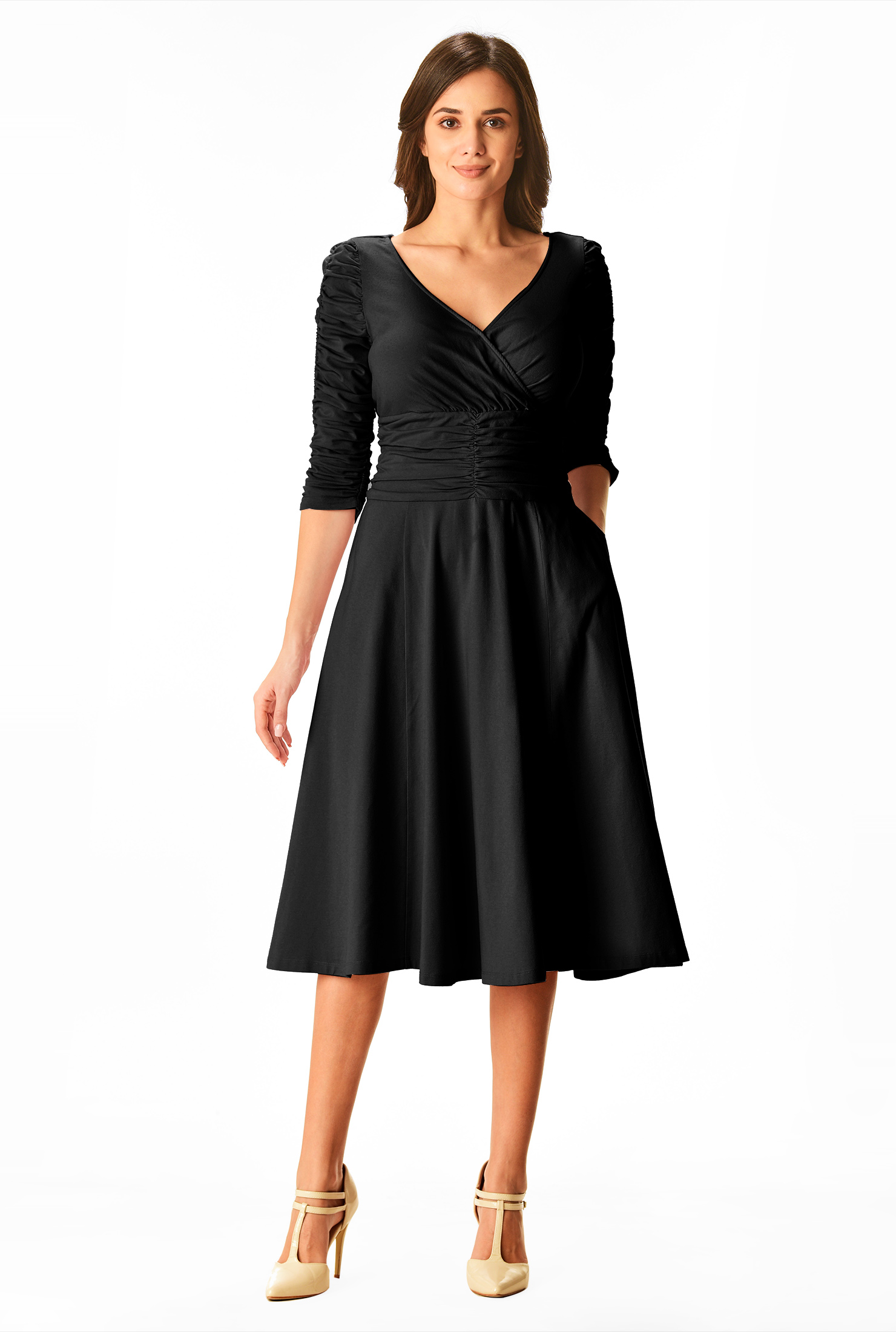 Shop Ruched cotton knit surplice dress eShakti