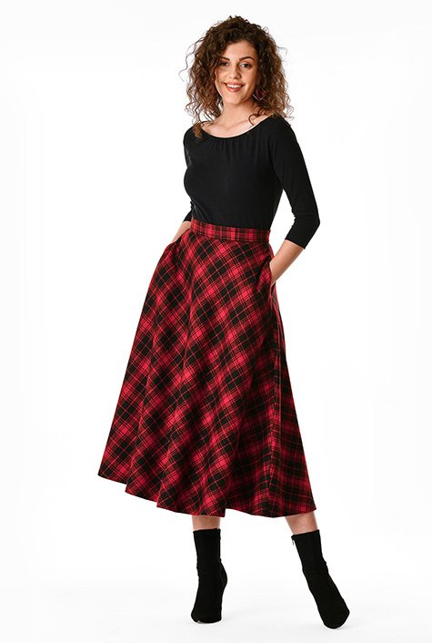 Shop Tartan check full flare skirt | eShakti