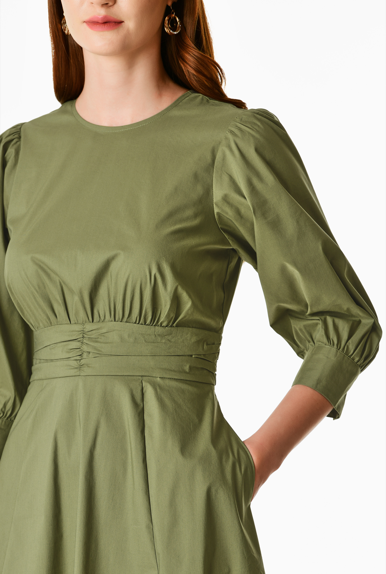 Shop Cotton satin pleat waist dress eShakti