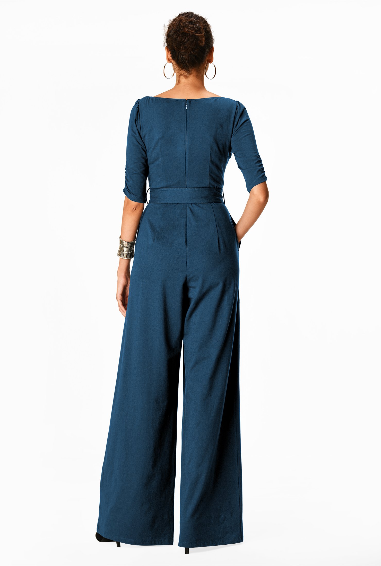 cape sleeve cotton knit palazzo jumpsuit