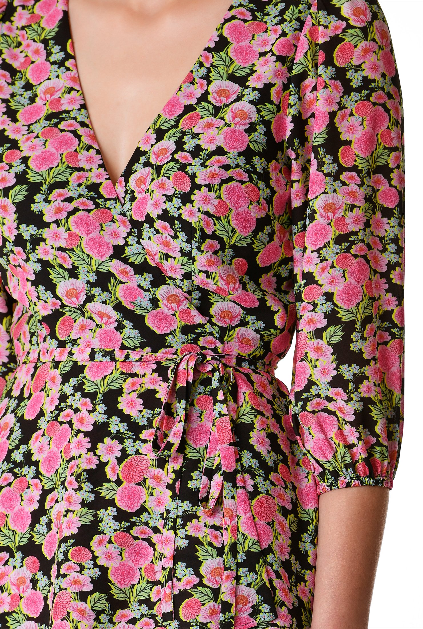 Shop Floral print crepe wrap blouse | eShakti