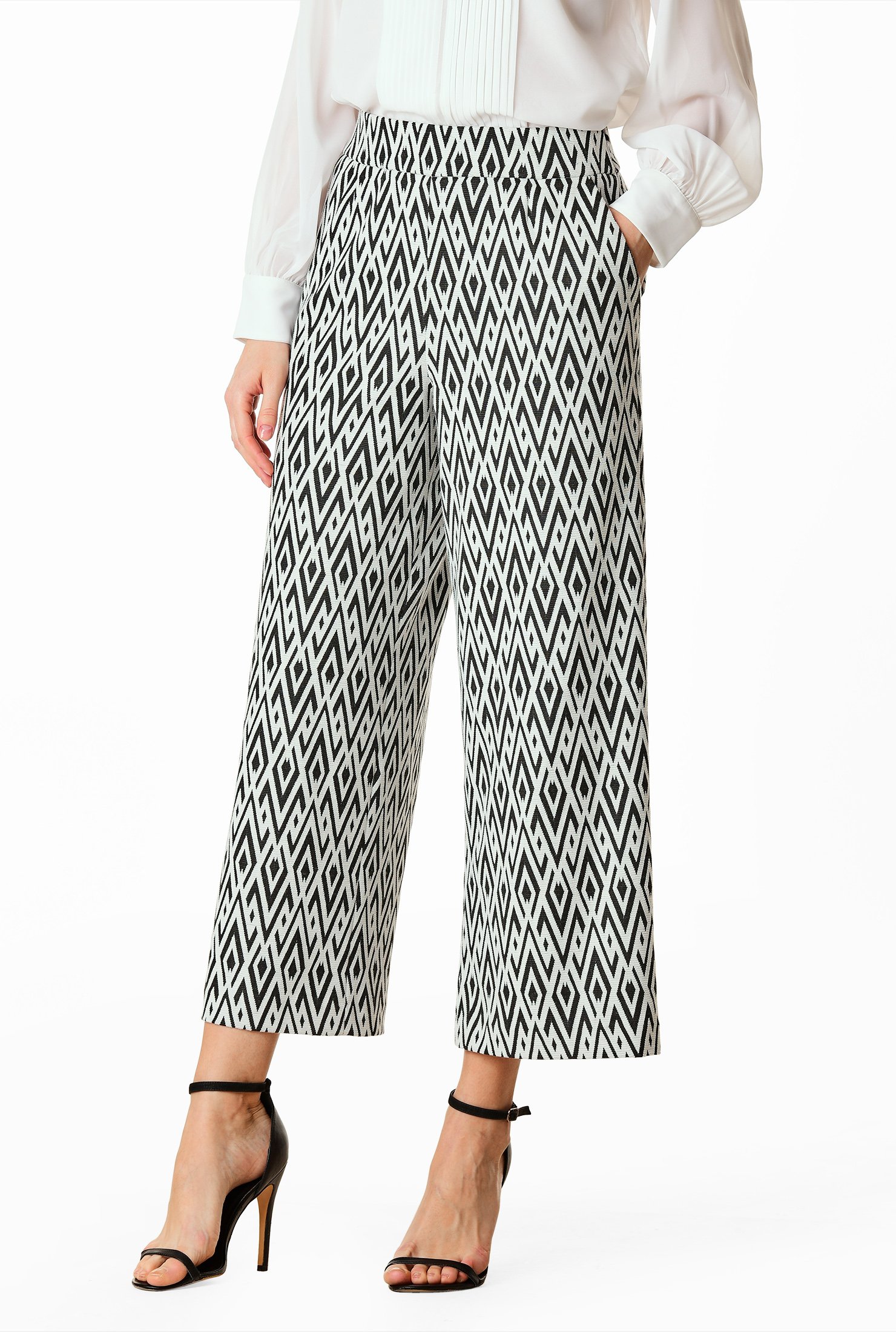 Shop Wide leg geo jacquard jersey knit pants | eShakti