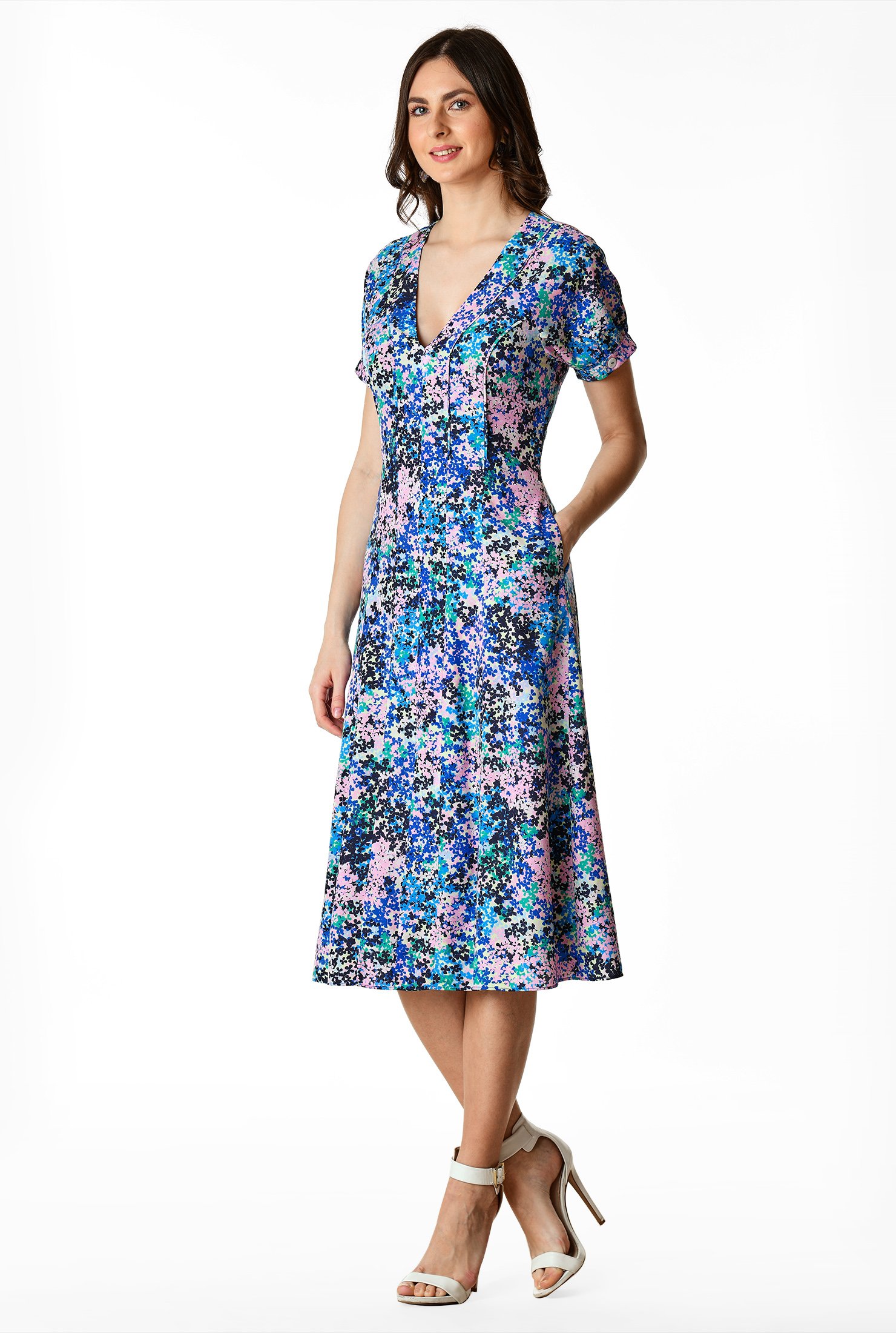 Shop Floral print matte crepe A-line dress | eShakti