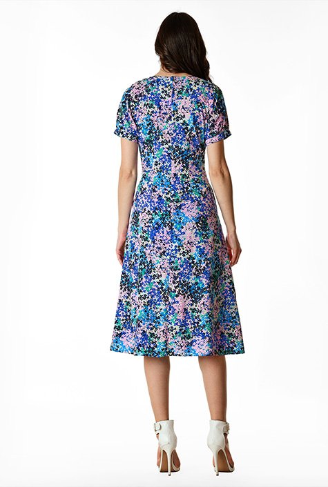 Shop Floral print matte crepe A-line dress | eShakti