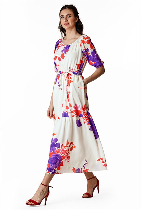 Shop Floral print crepe ruched tier dress | eShakti