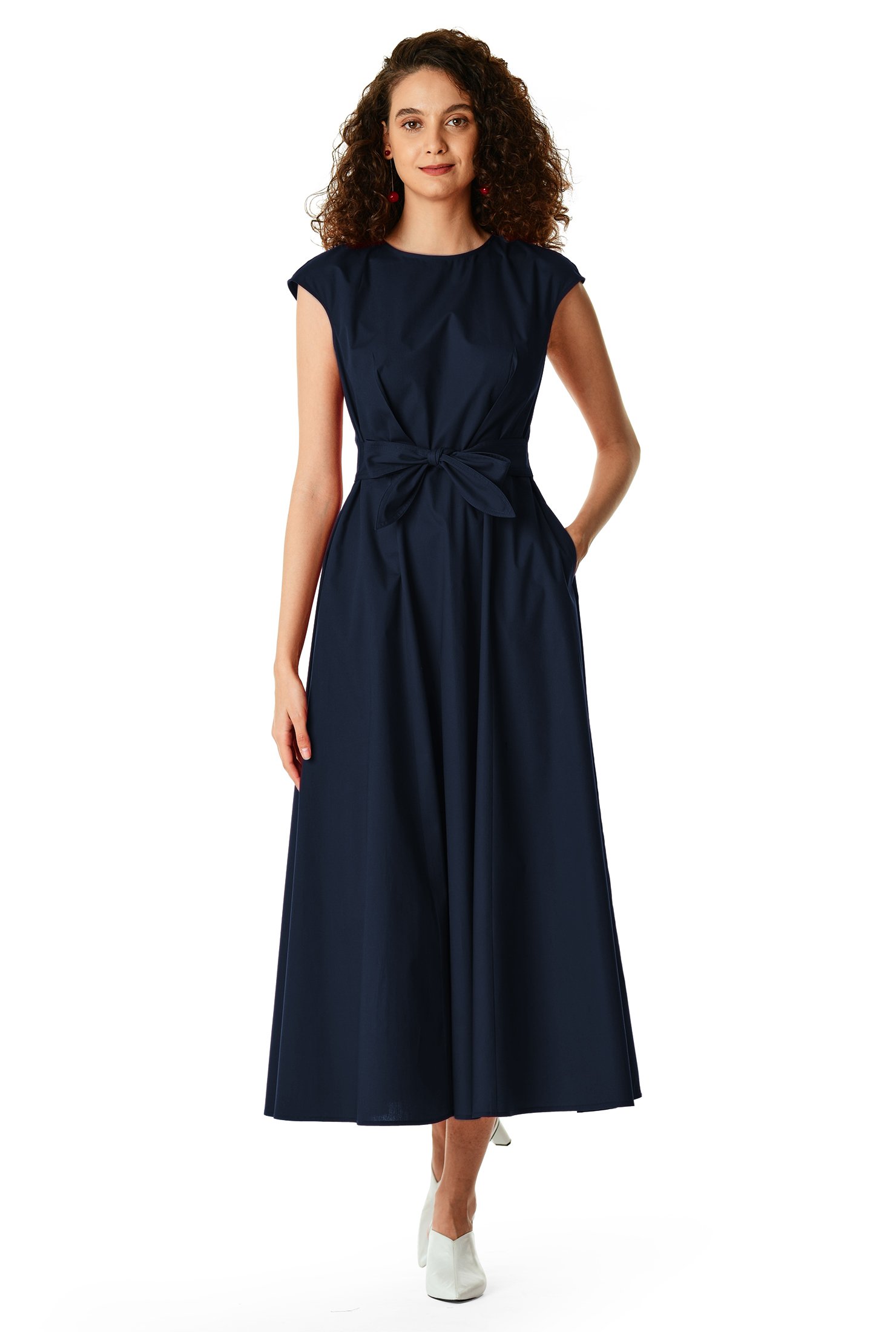 poplin detail tie waist dress