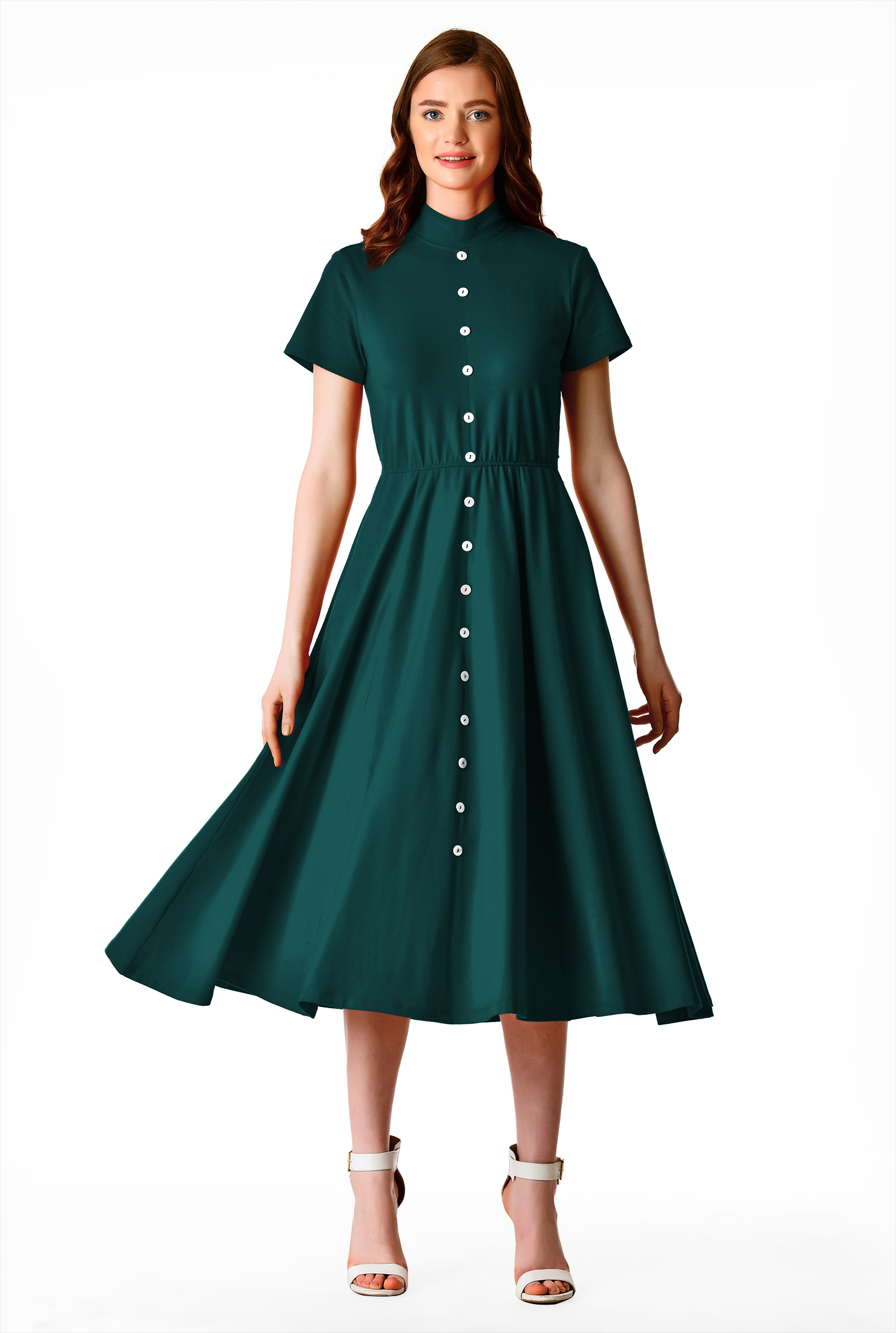 Shop Faux button front cotton knit dress eShakti