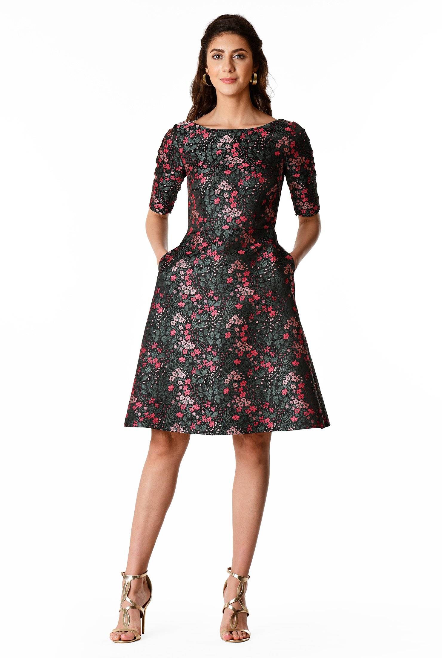 Shop Floral jacquard A-line dress | eShakti