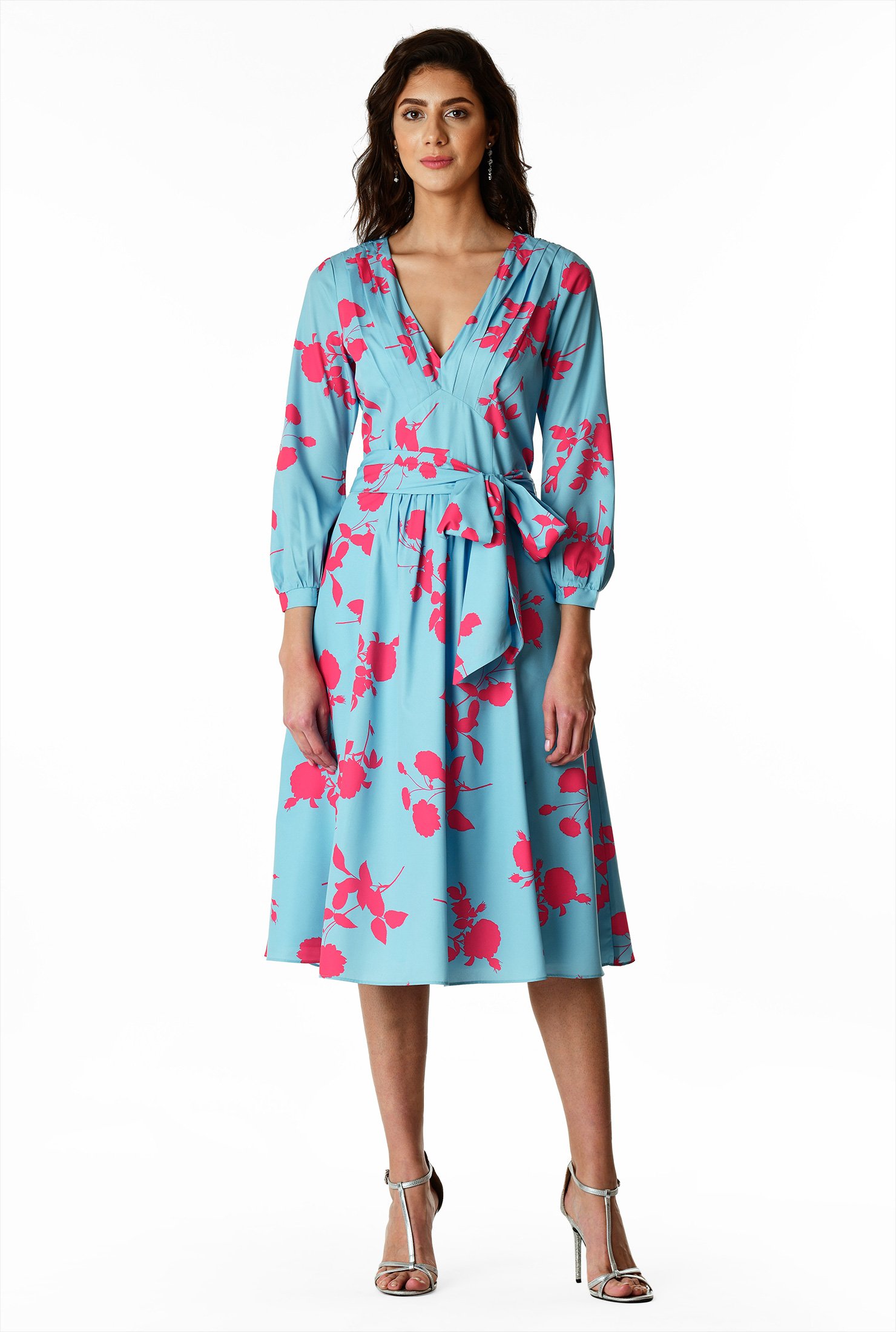 Shop Pleated floral print matte crepe dress | eShakti