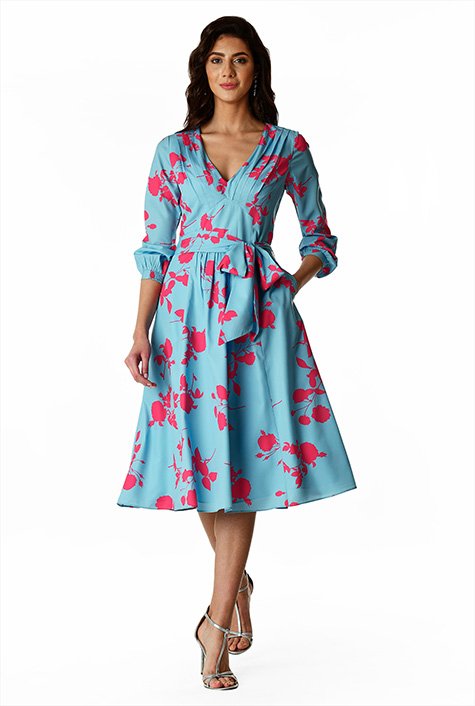 Shop Pleated Floral Print Matte Crepe Dress Eshakti