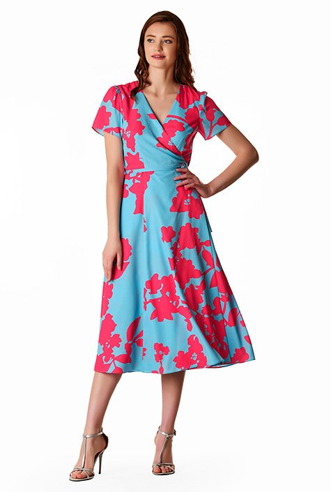 Shop Floral print matte crepe wrap dress | eShakti