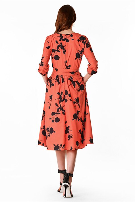 Shop Pleated Floral Print Matte Crepe Dress Eshakti