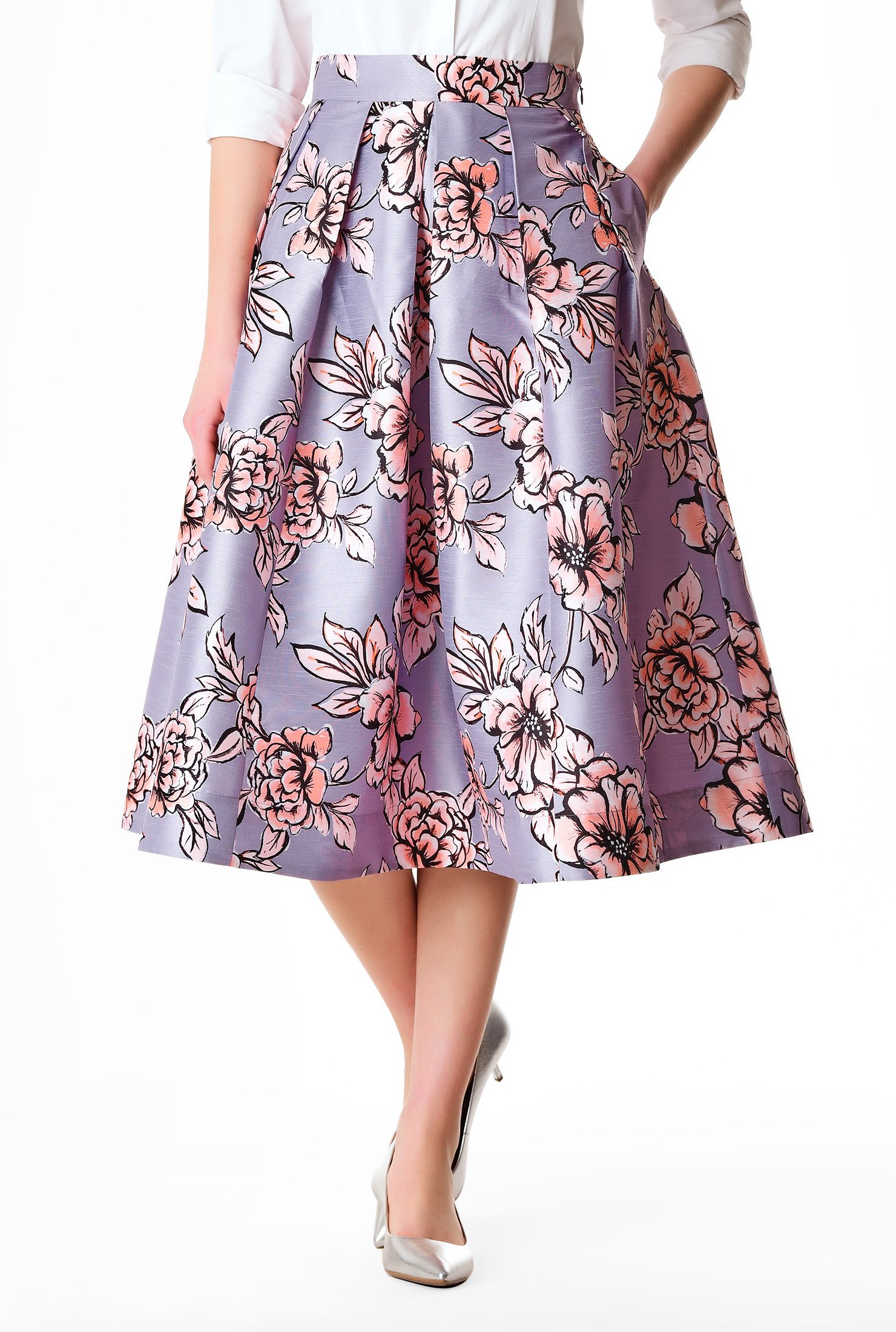 Shop Floral print dupioni high waist skirt | eShakti