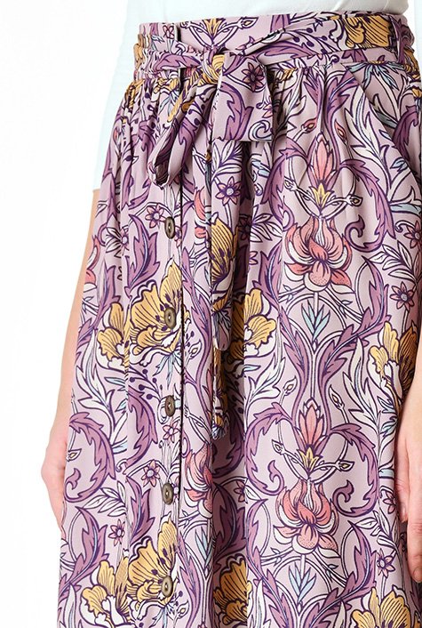 Shop Floral print crepe button-front skirt | eShakti