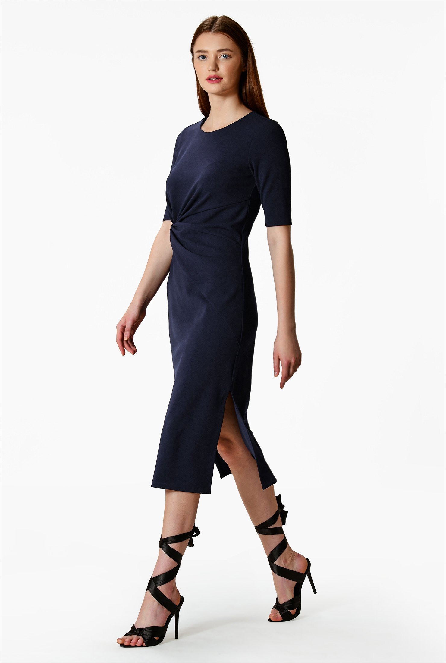 Shop Knot Waist Crepe Knit Sheath Dress | EShakti