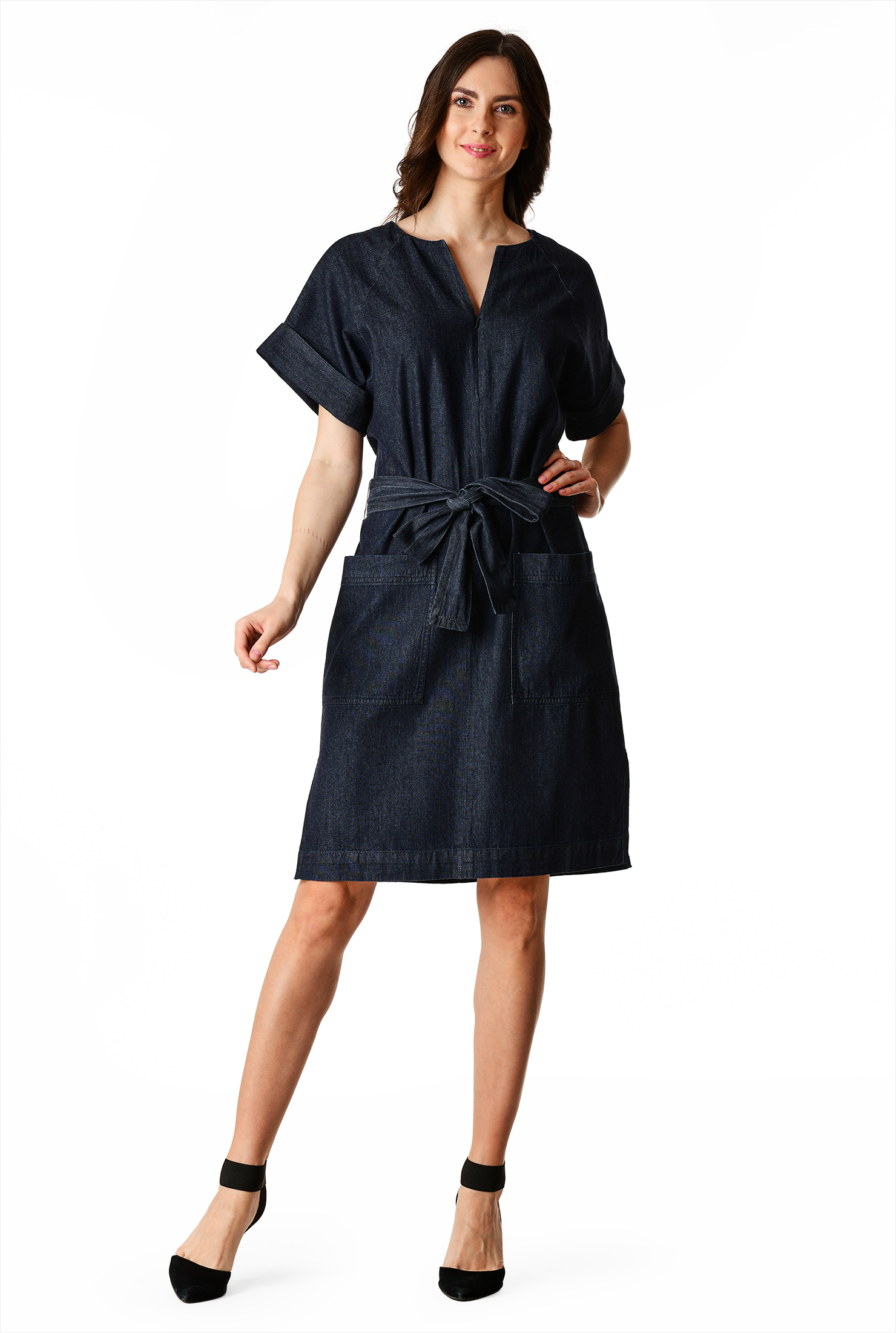 Shop Raglan sleeve cotton denim shift dress eShakti