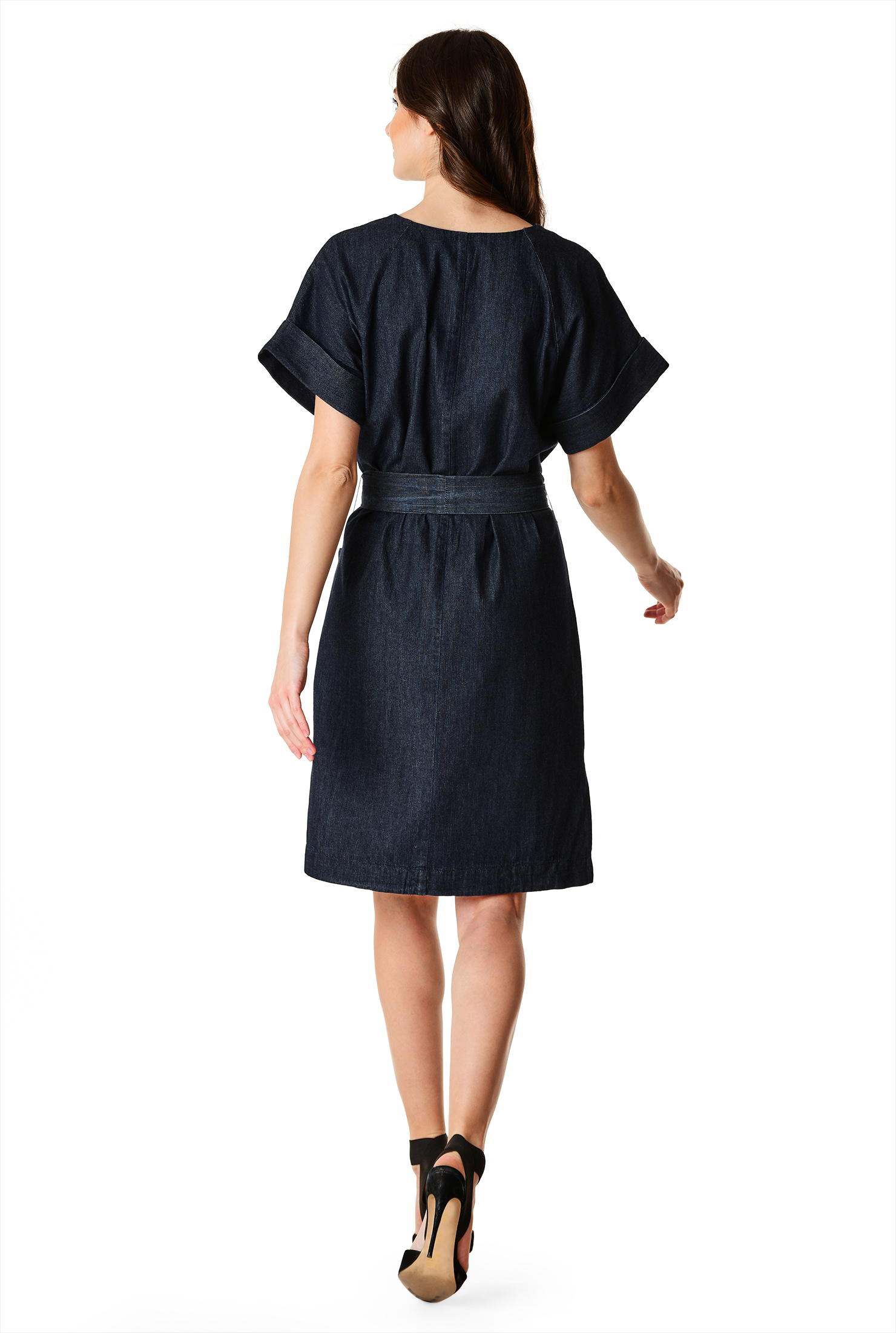 Shop Raglan sleeve cotton denim shift dress eShakti