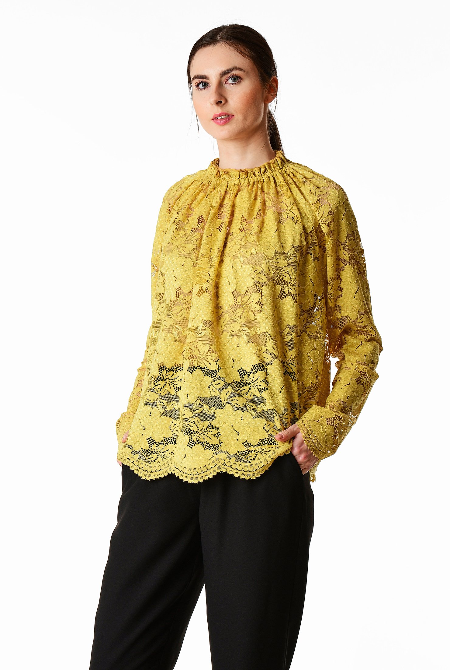 Shop Floral lace scallop blouse | eShakti