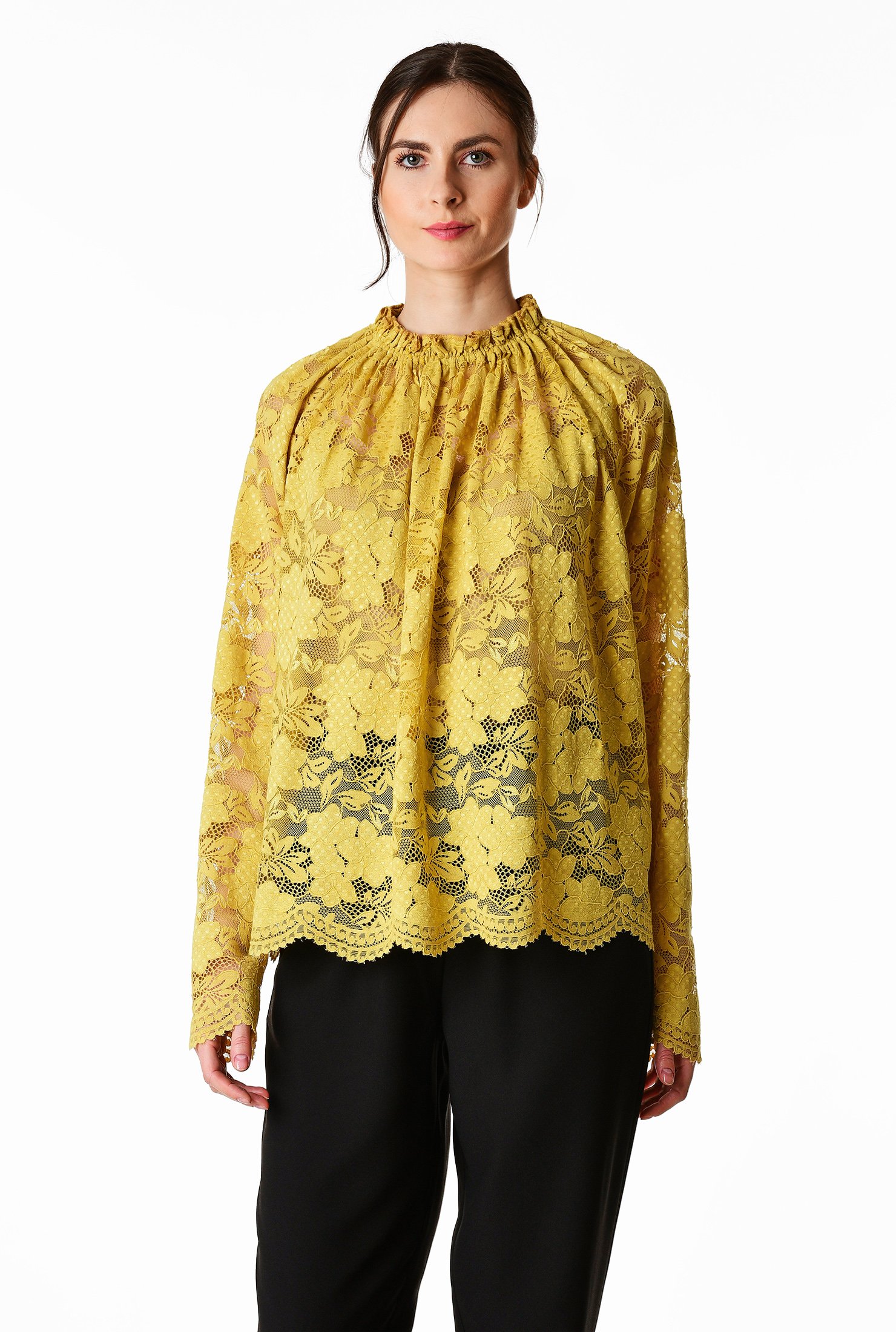 Shop Floral lace scallop blouse | eShakti