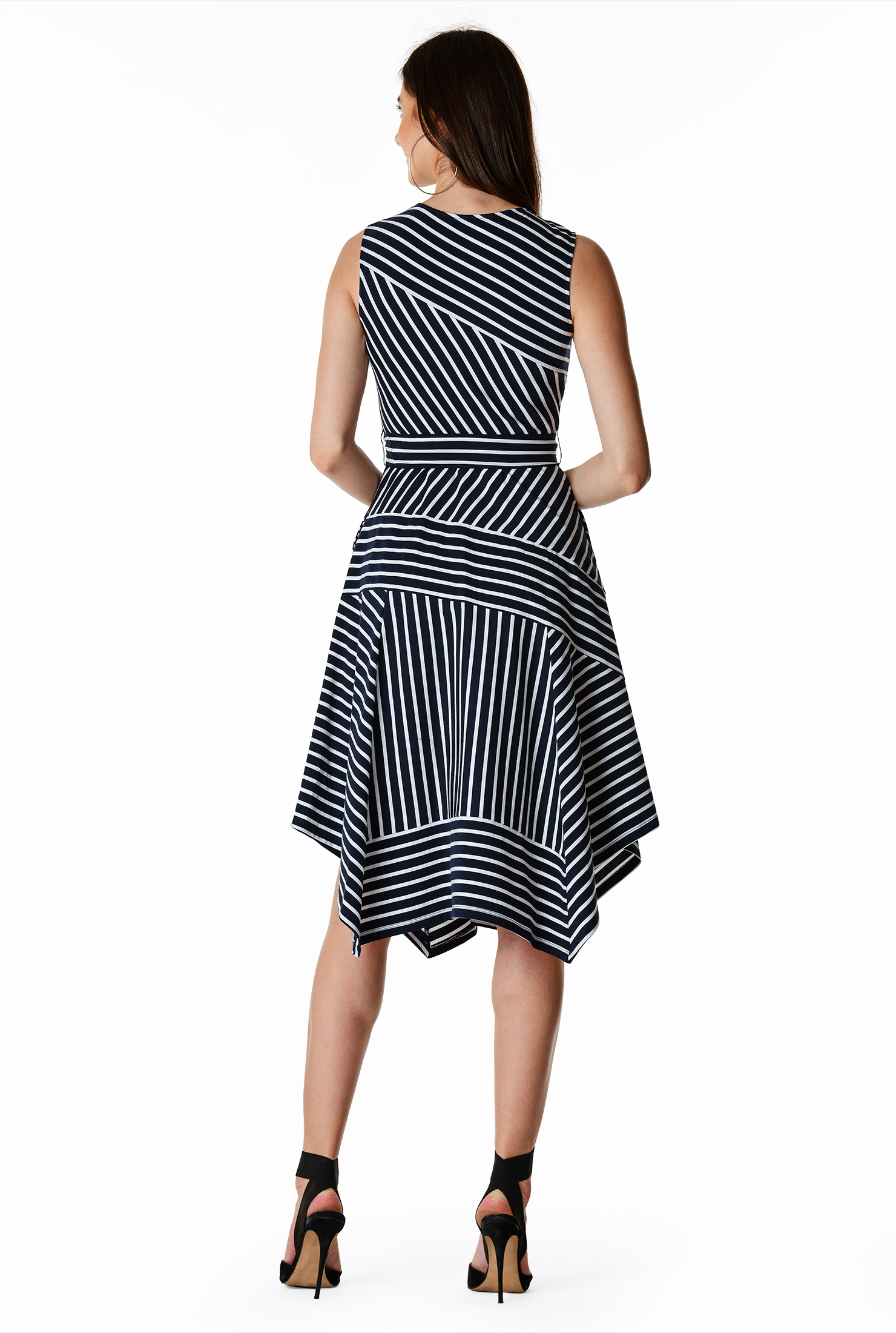 Shop Handkerchief hem pieced stripe jersey knit dress eShakti