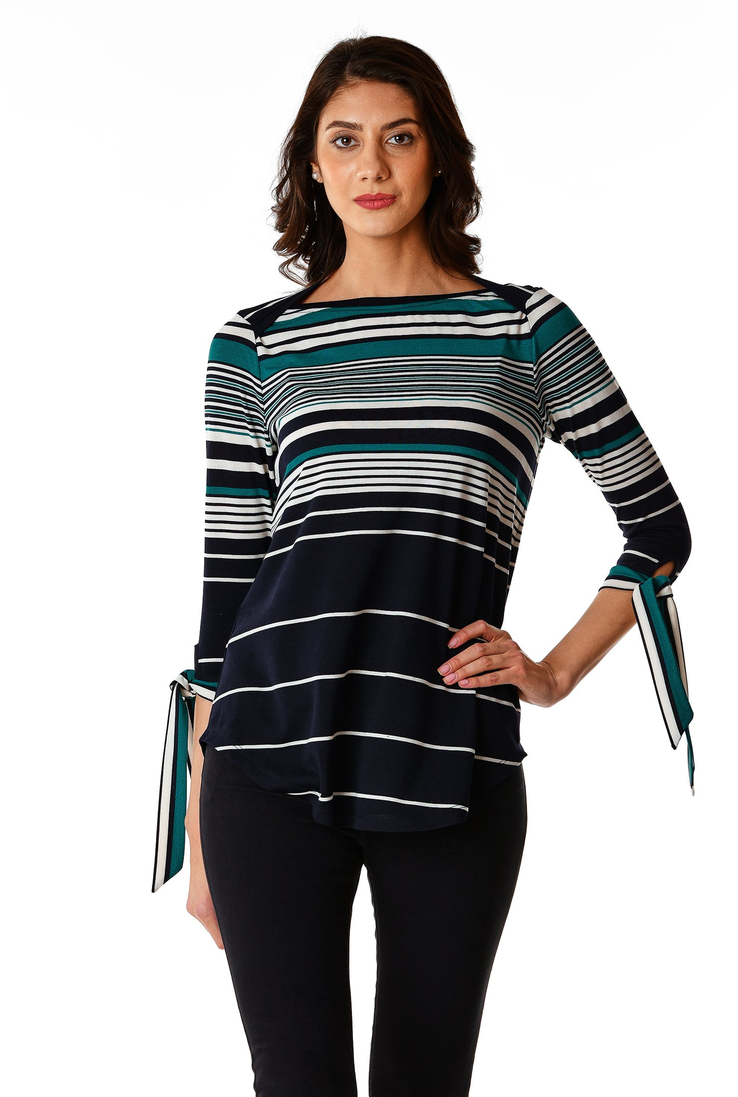 Shop Tiecuff stripe jersey knit top eShakti