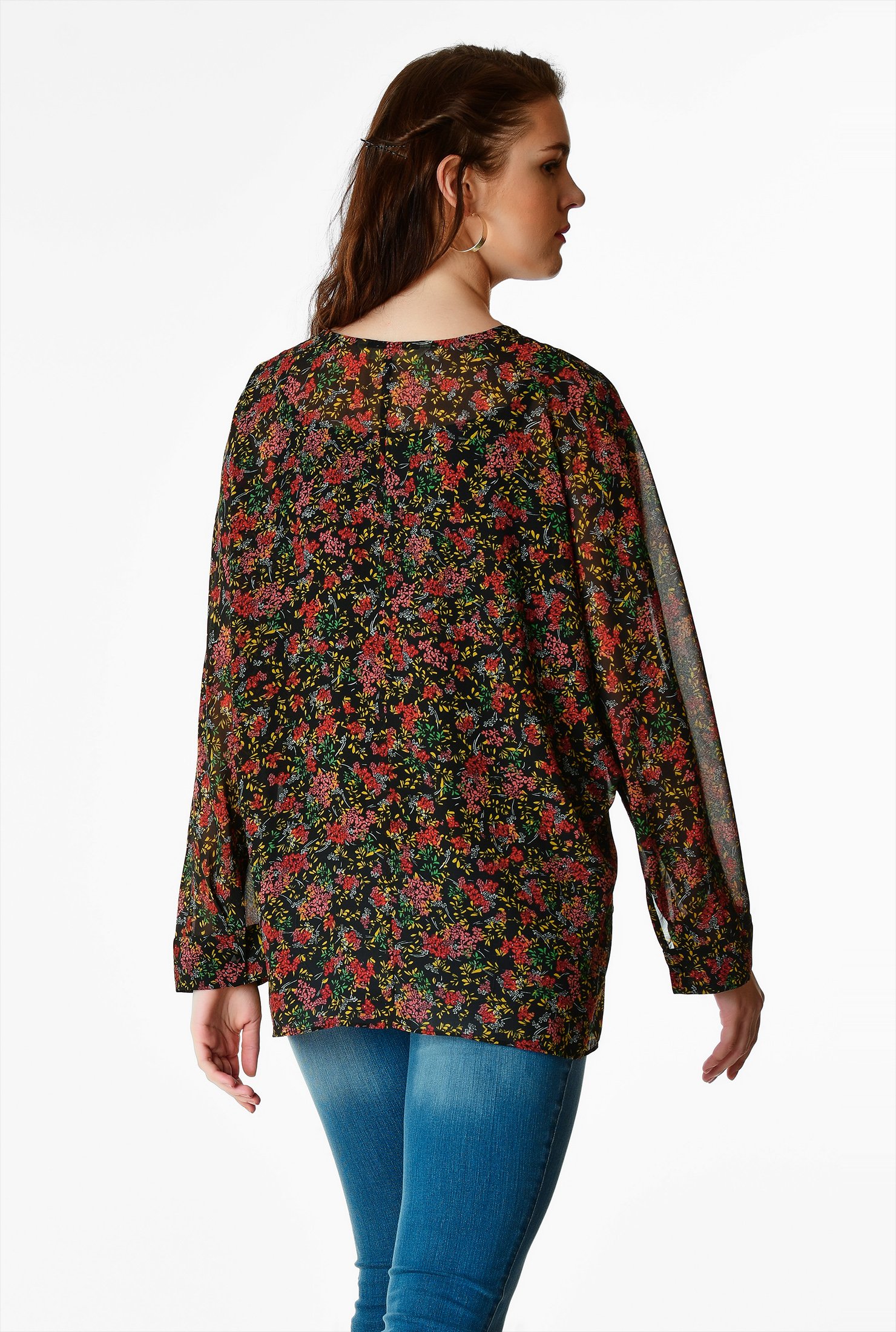 Shop Floral print georgette high-low blouse | eShakti