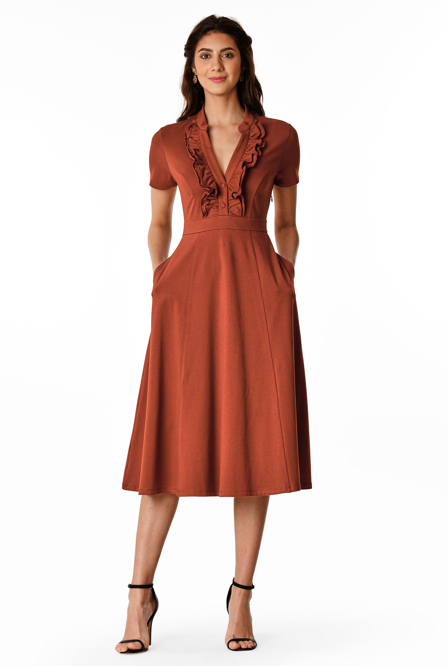 Shop Ruffle cotton jersey knit dress eShakti