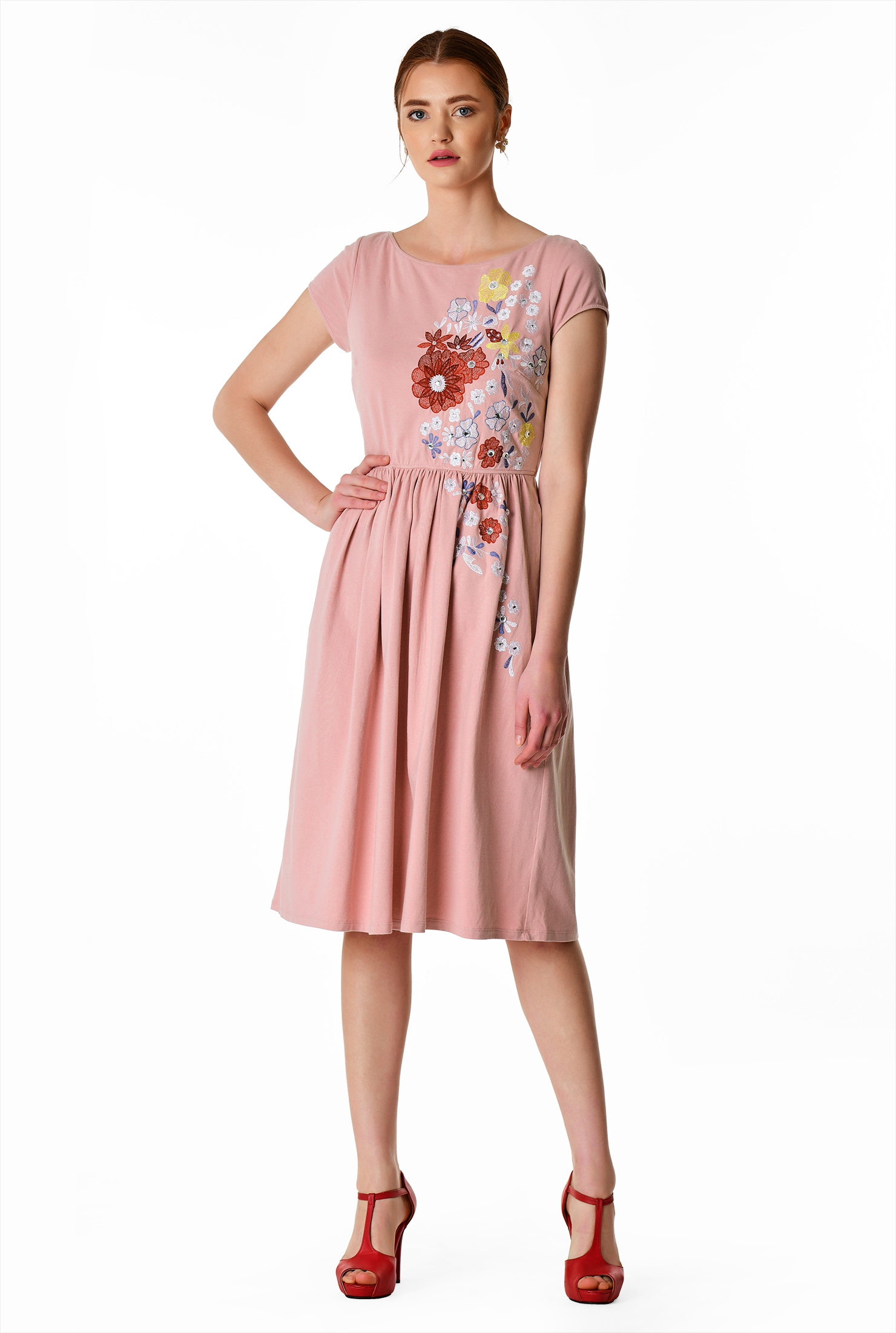 Shop Floral embellished cotton knit dress eShakti