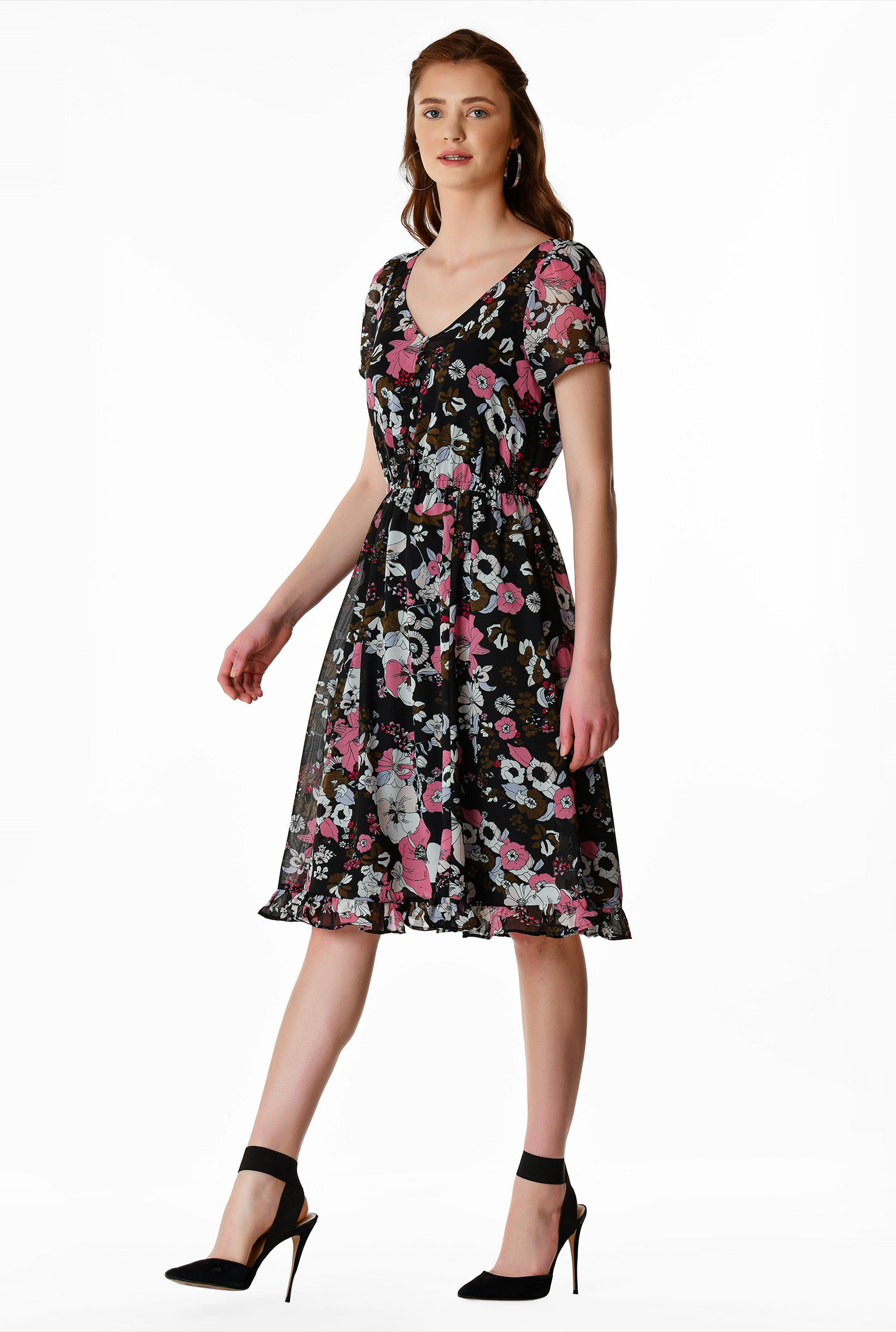 Shop Ruffle hem floral print dress eShakti