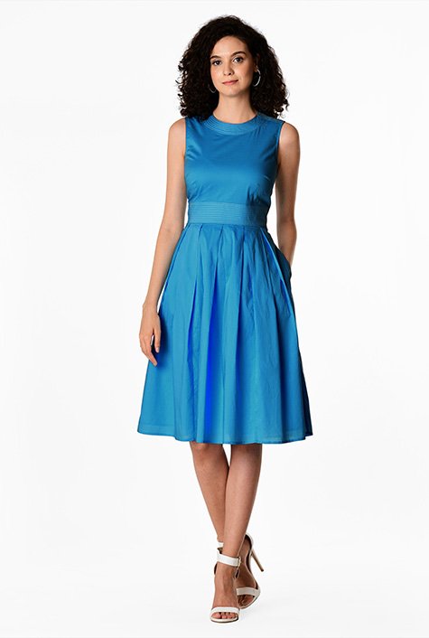 Poplin trapunto banded waist dress