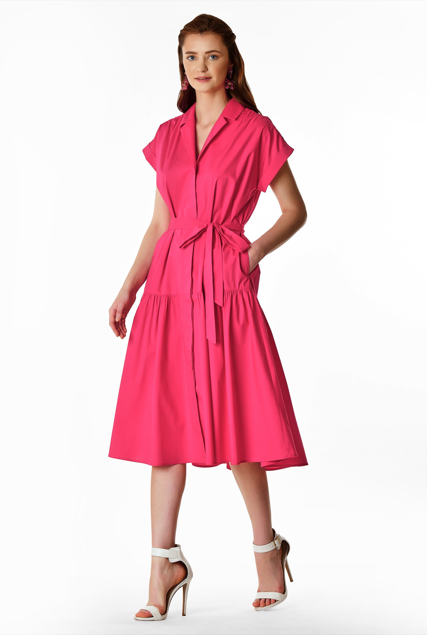 Shop Drop Waist Cotton Poplin Shirtdress Eshakti 