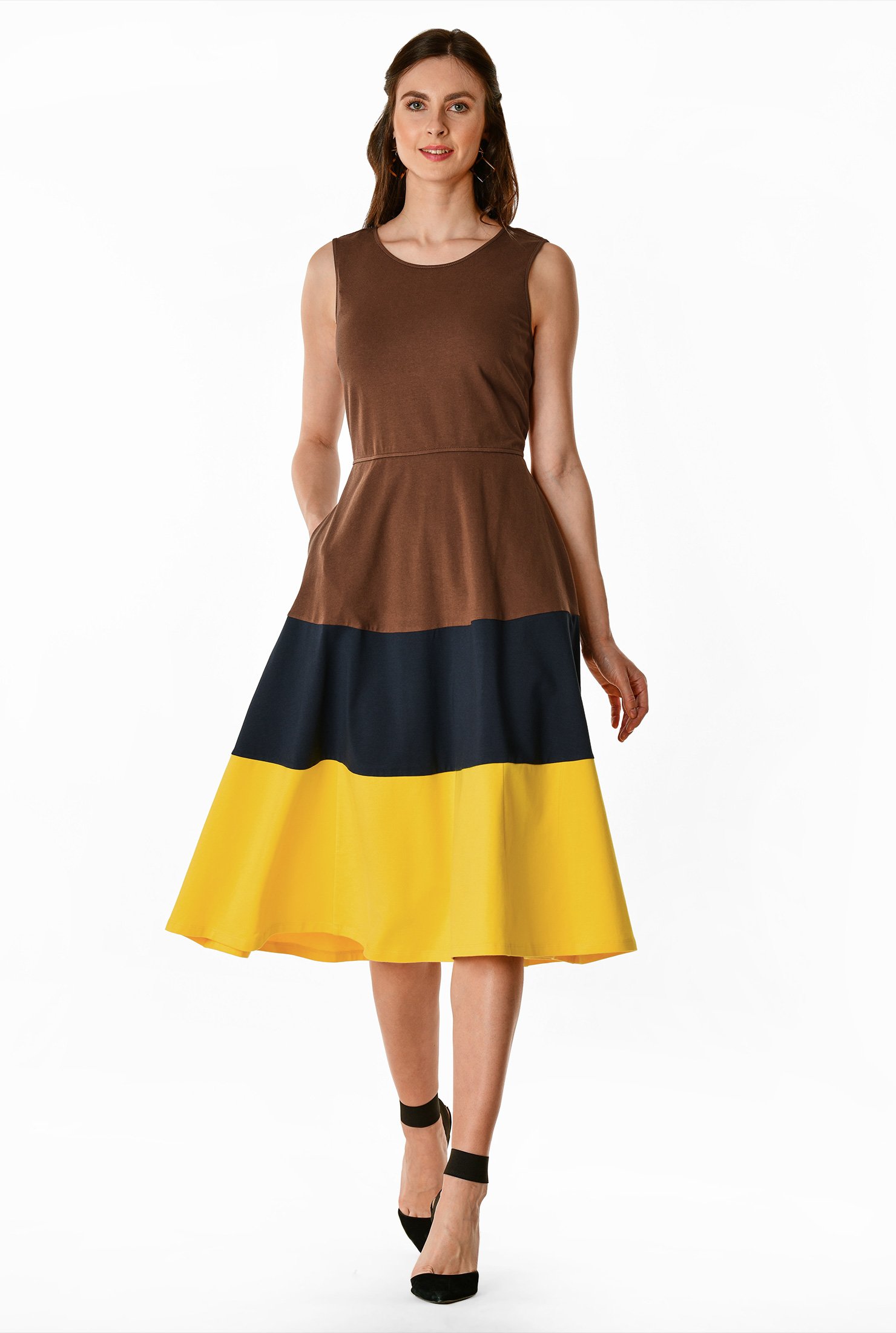 Colorblock cotton jersey knit dress 