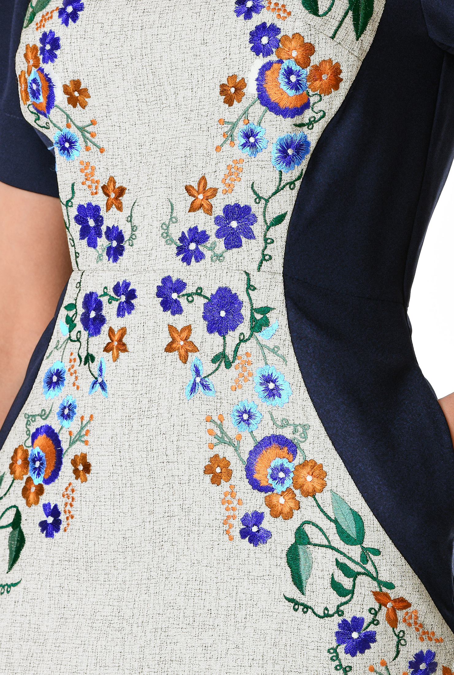 Shop Floral embroidery colorblock sheath dress | eShakti