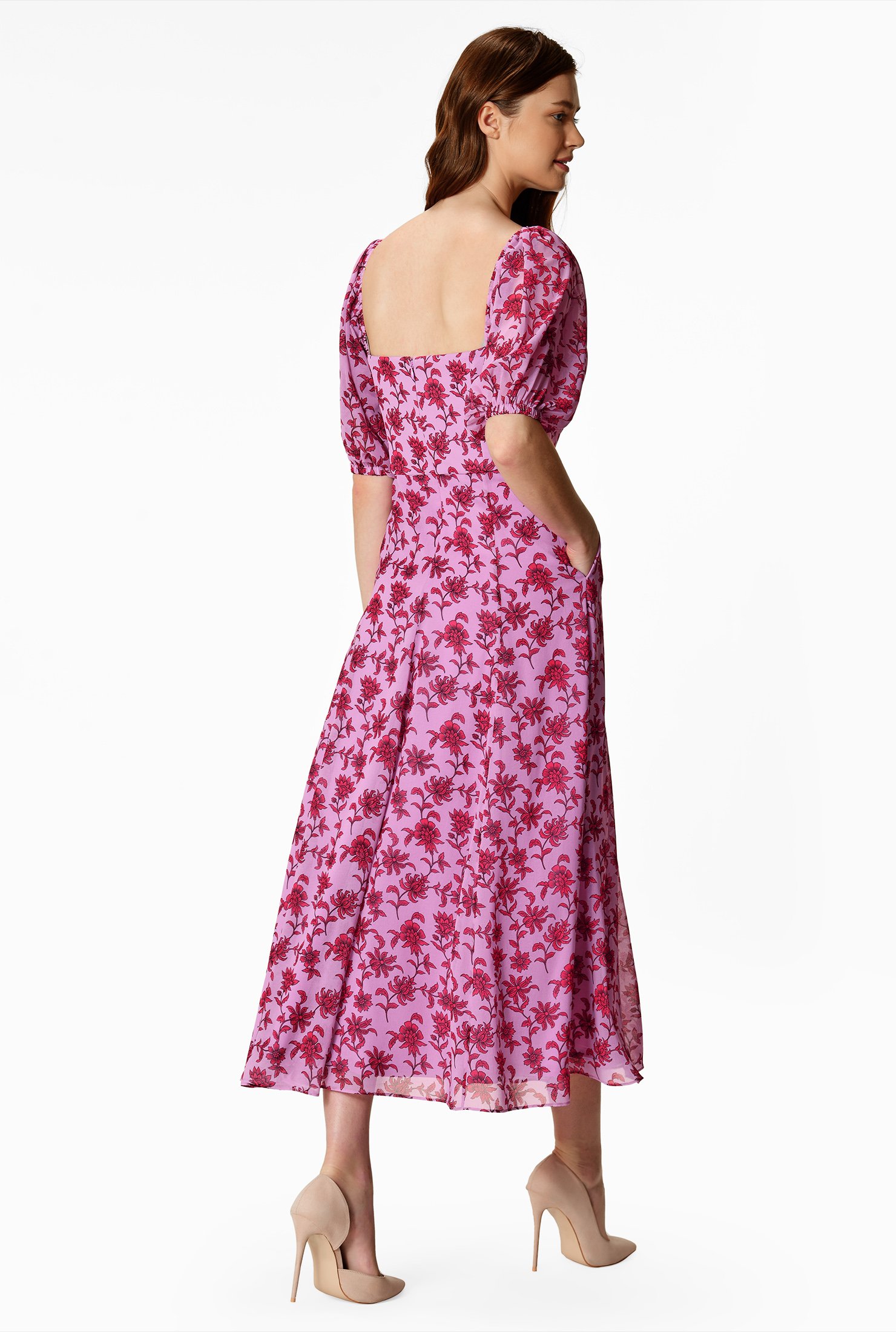 Shop Floral Print Georgette Sweetheart Dress | EShakti