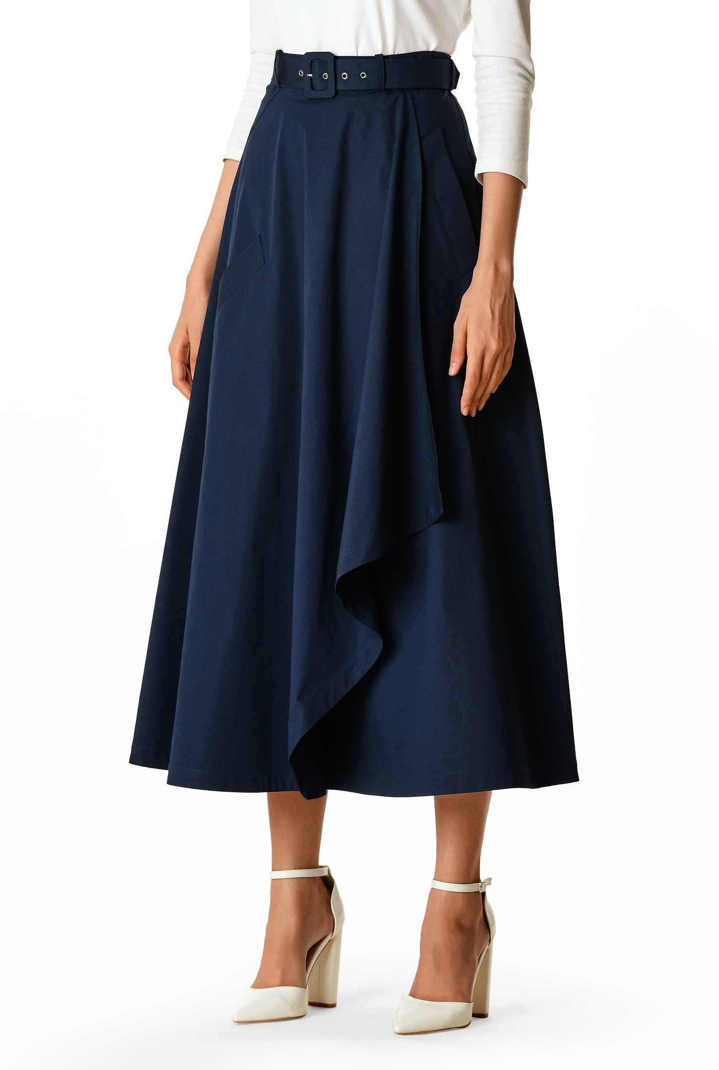 Shop Asymmetric overlay cotton poplin skirt | eShakti