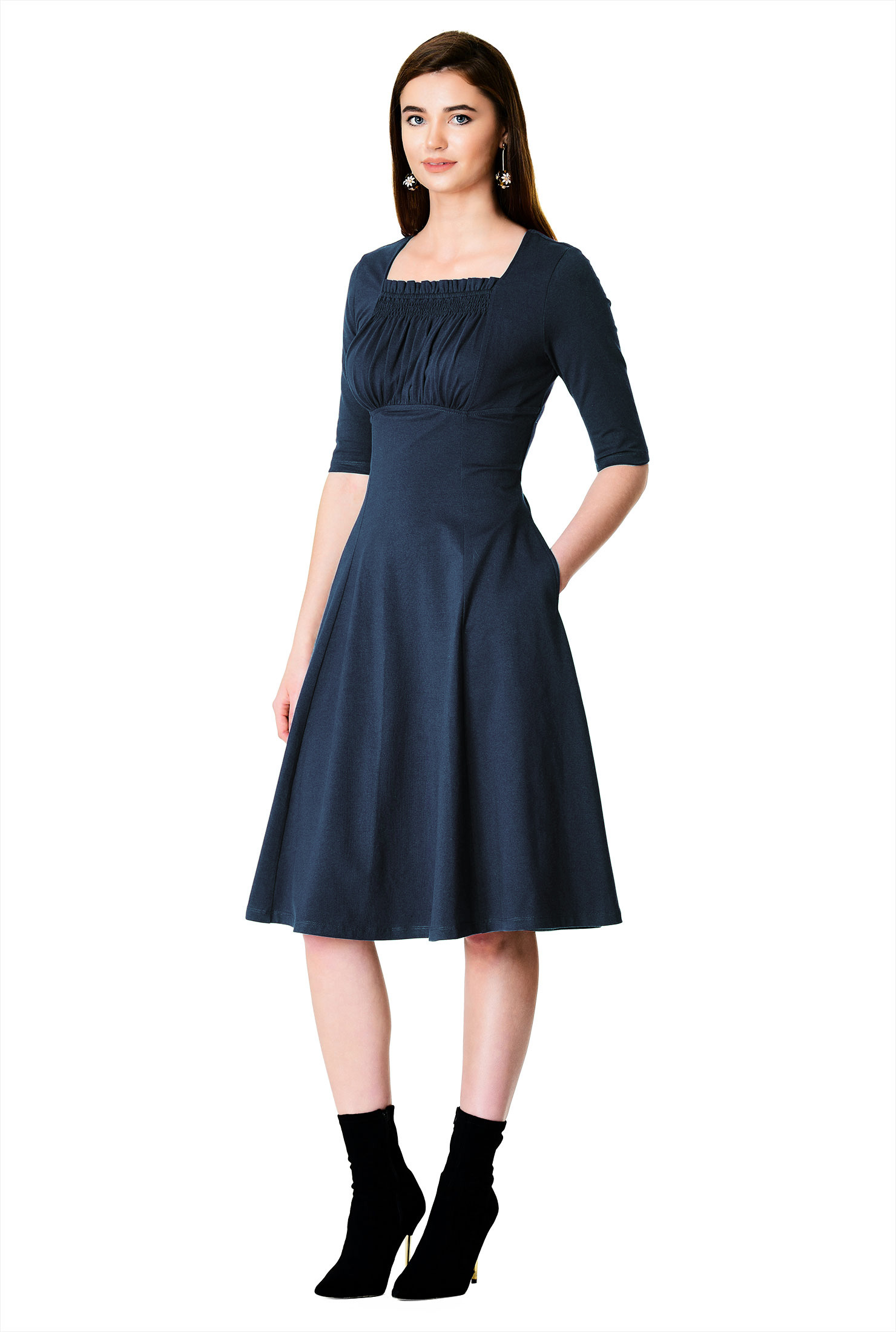 Shop Ruched bodice cotton knit dress eShakti
