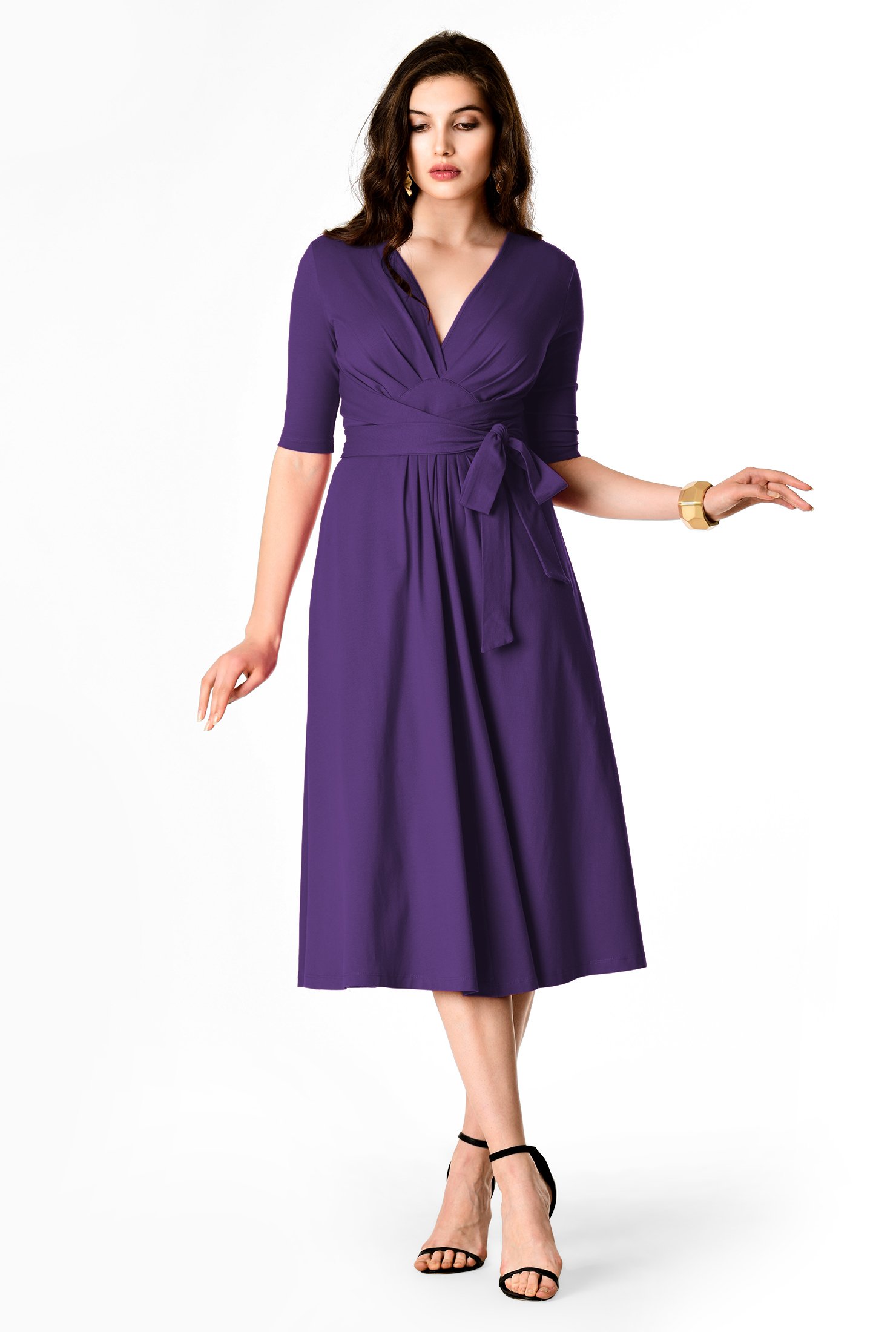 Shop Tie waist empire cotton knit dress | eShakti