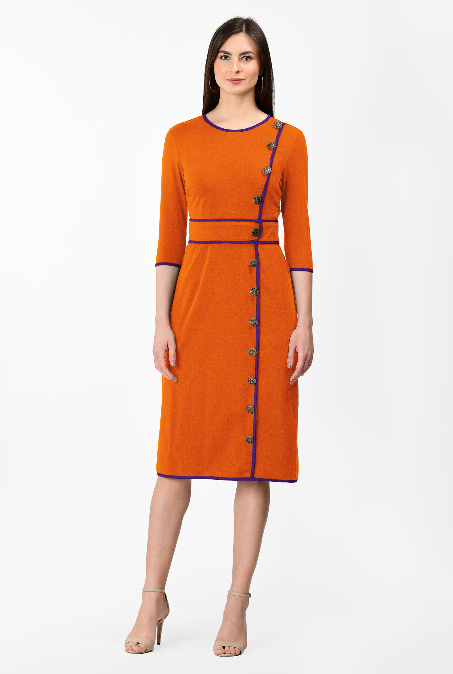 Shop Contrast trim cotton knit sheath dress eShakti