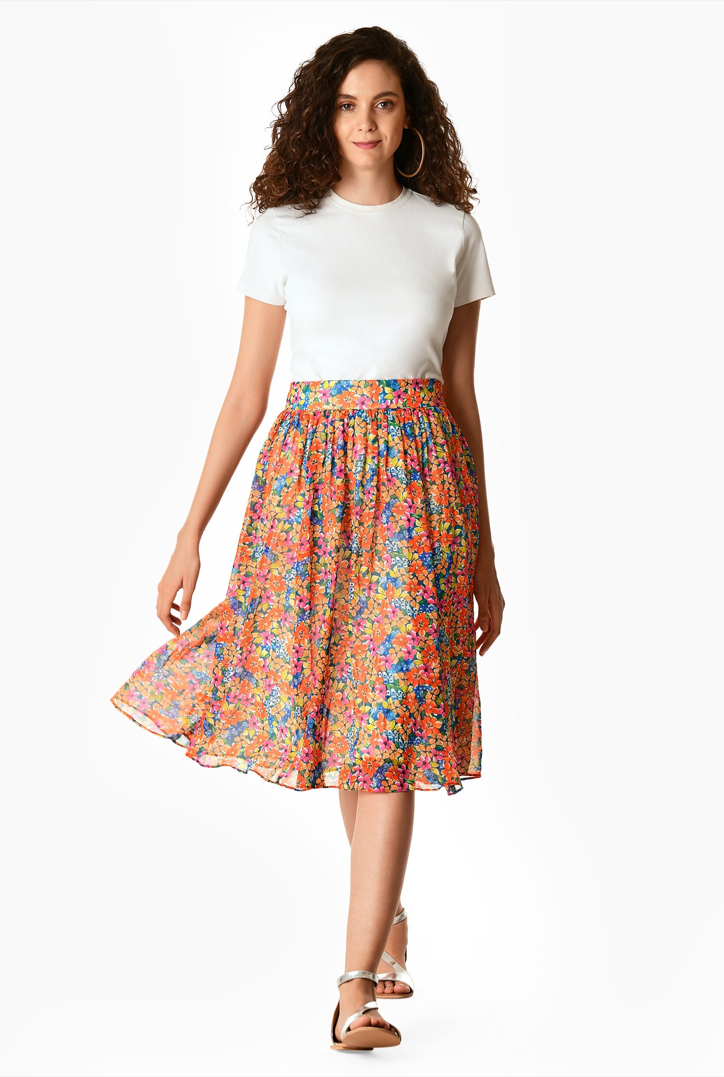 Shop Floral print georgette full skirt | eShakti