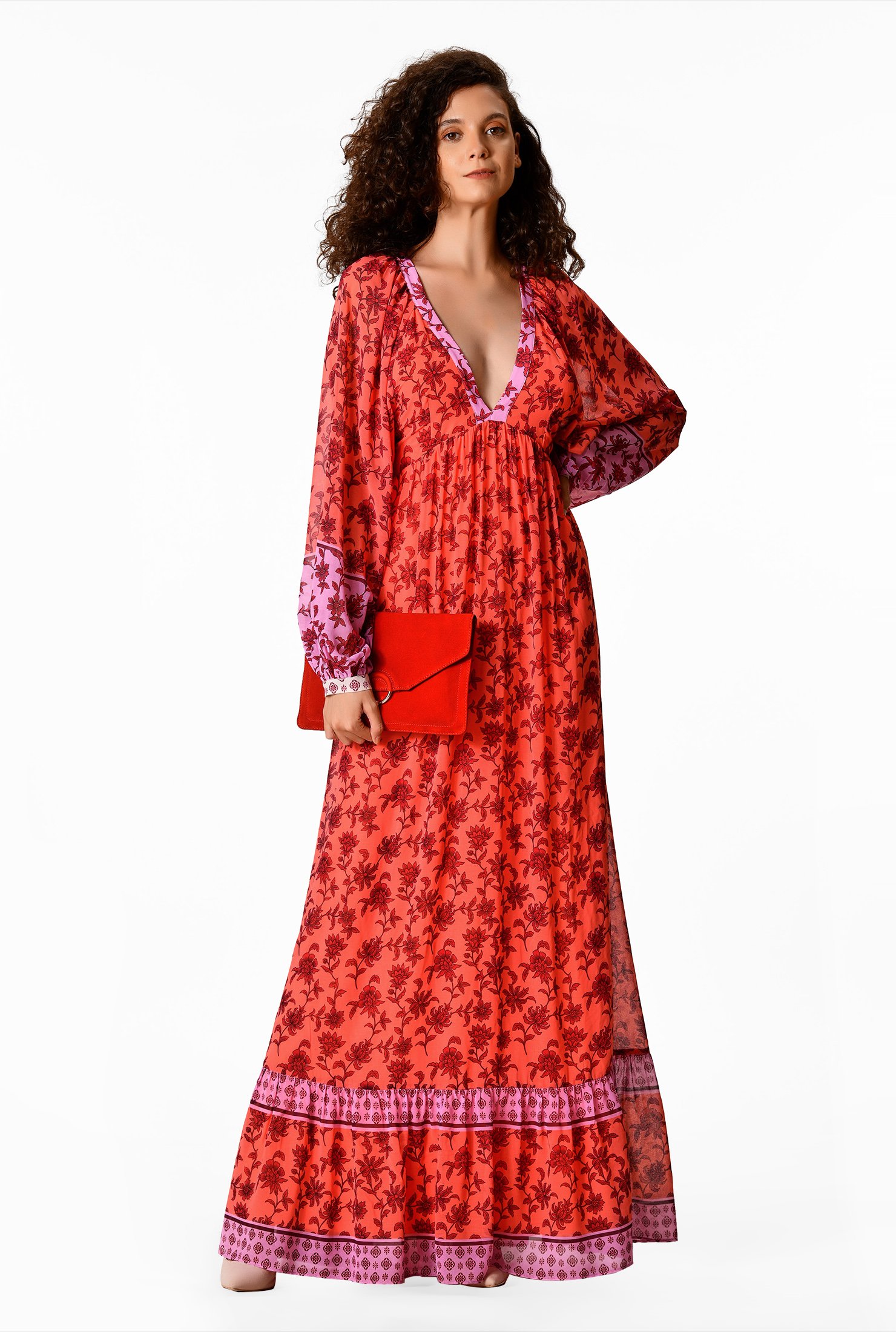 Shop Floral print georgette ruffle flounce maxi dress | eShakti