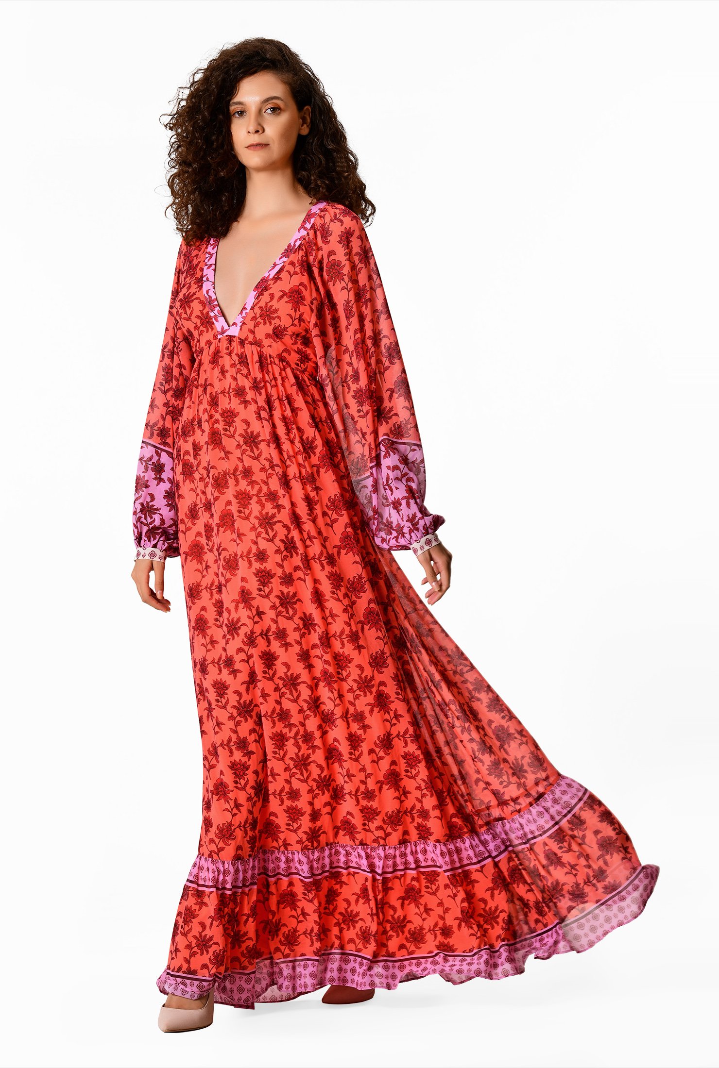 Shop Floral Print Georgette Ruffle Flounce Maxi Dress Eshakti 7582